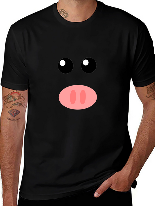 Funny Pig Face Graphic Tee - Black