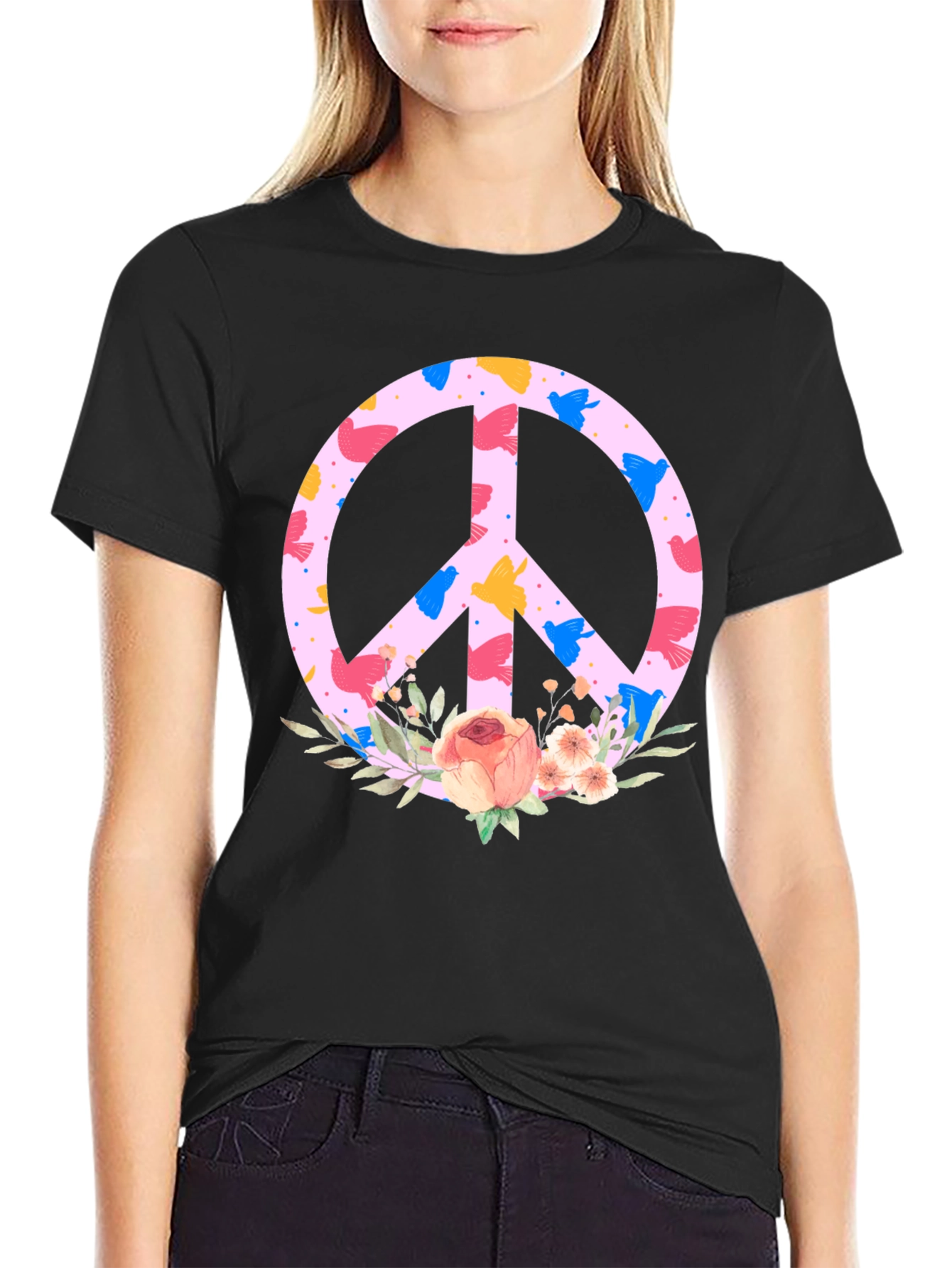 Floral Peace Sign T-Shirt - Trendy Graphic Tee
