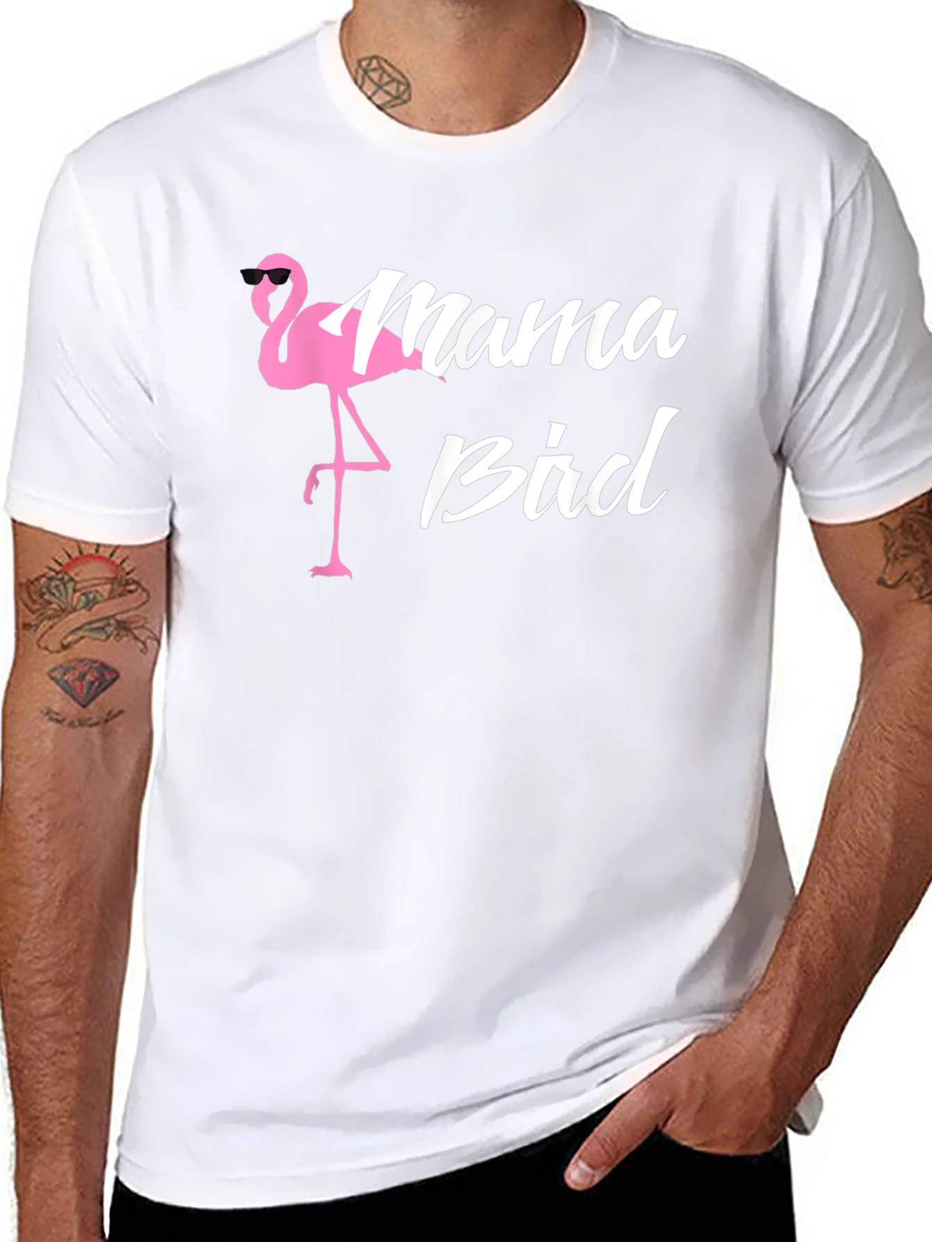 Mama Bird Flamingo Graphic T-Shirt - Black