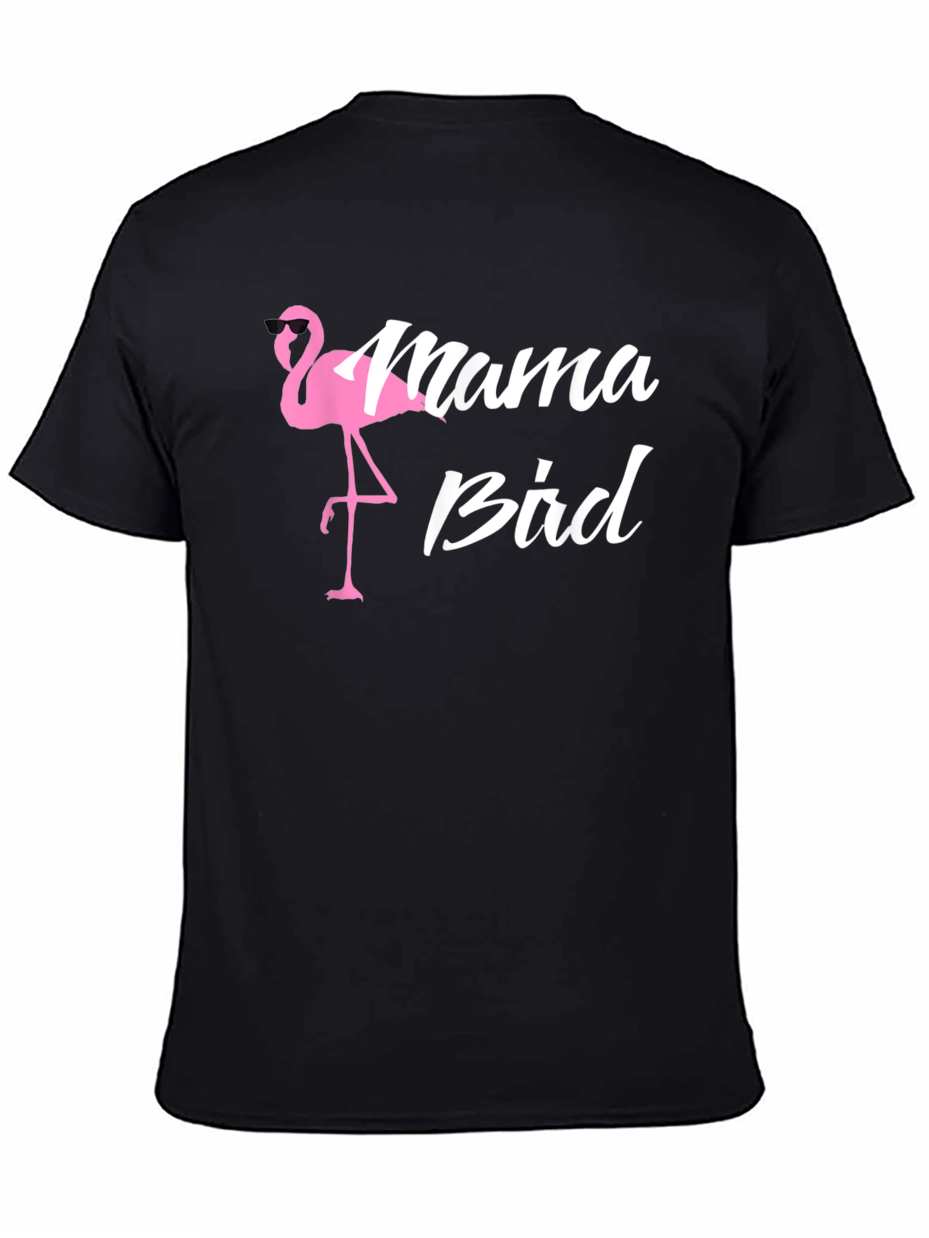 Mama Bird Flamingo Graphic T-Shirt - Black