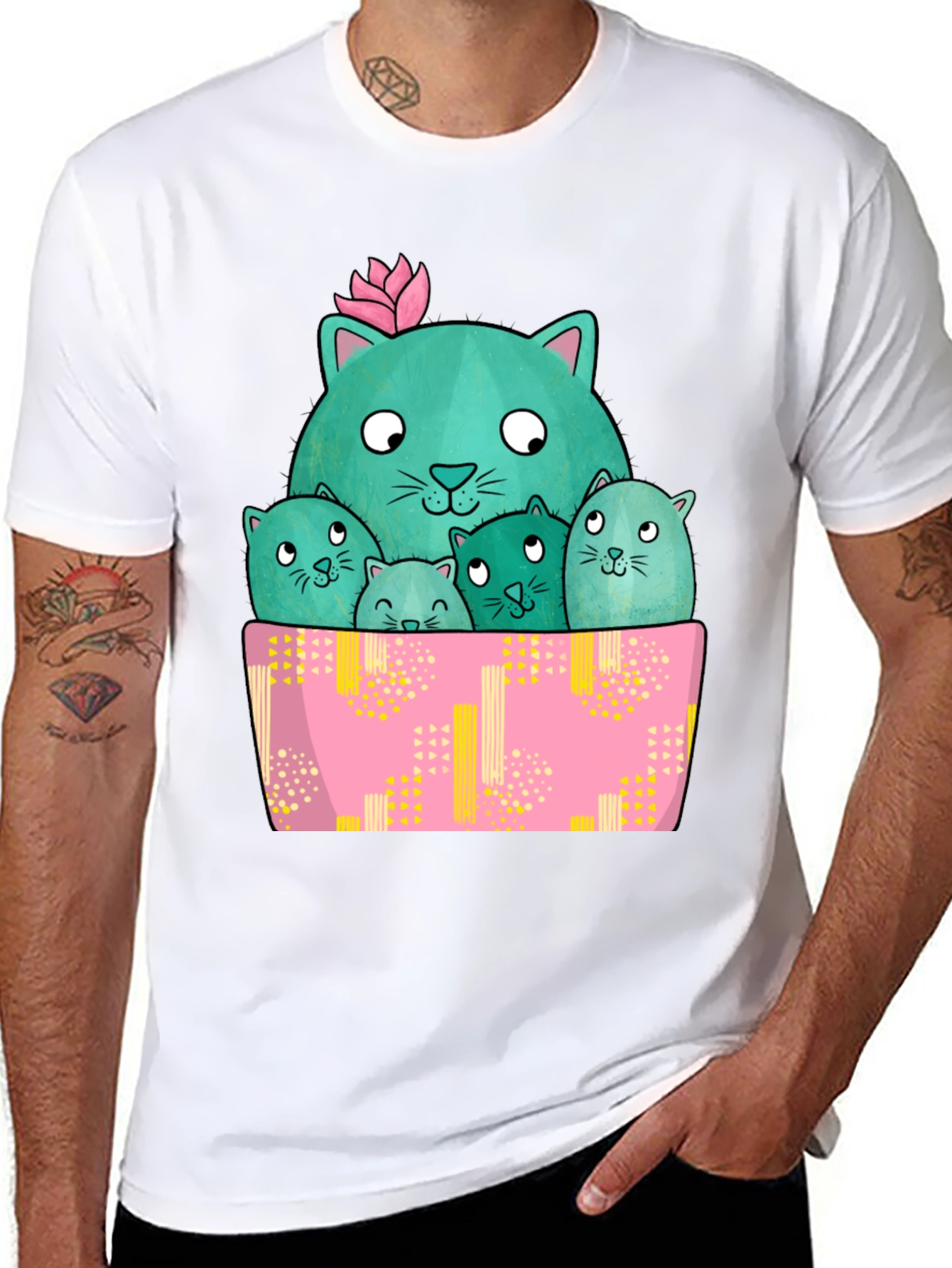 Cute Cactus Cats Graphic T-Shirt