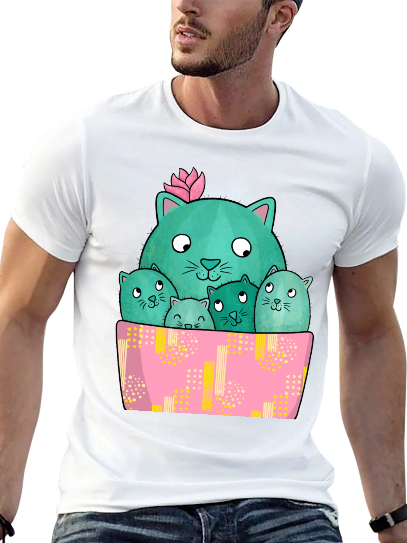 Cute Cactus Cats Graphic T-Shirt