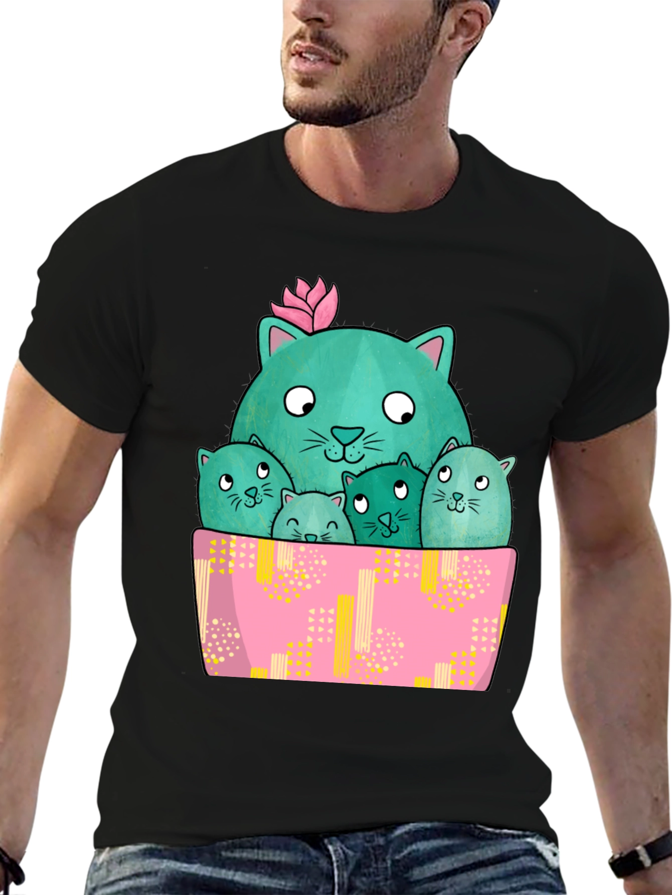 Cute Cactus Cats Graphic T-Shirt