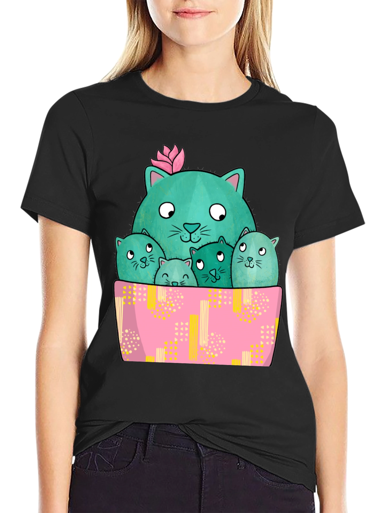 Cute Cactus Cats Graphic T-Shirt