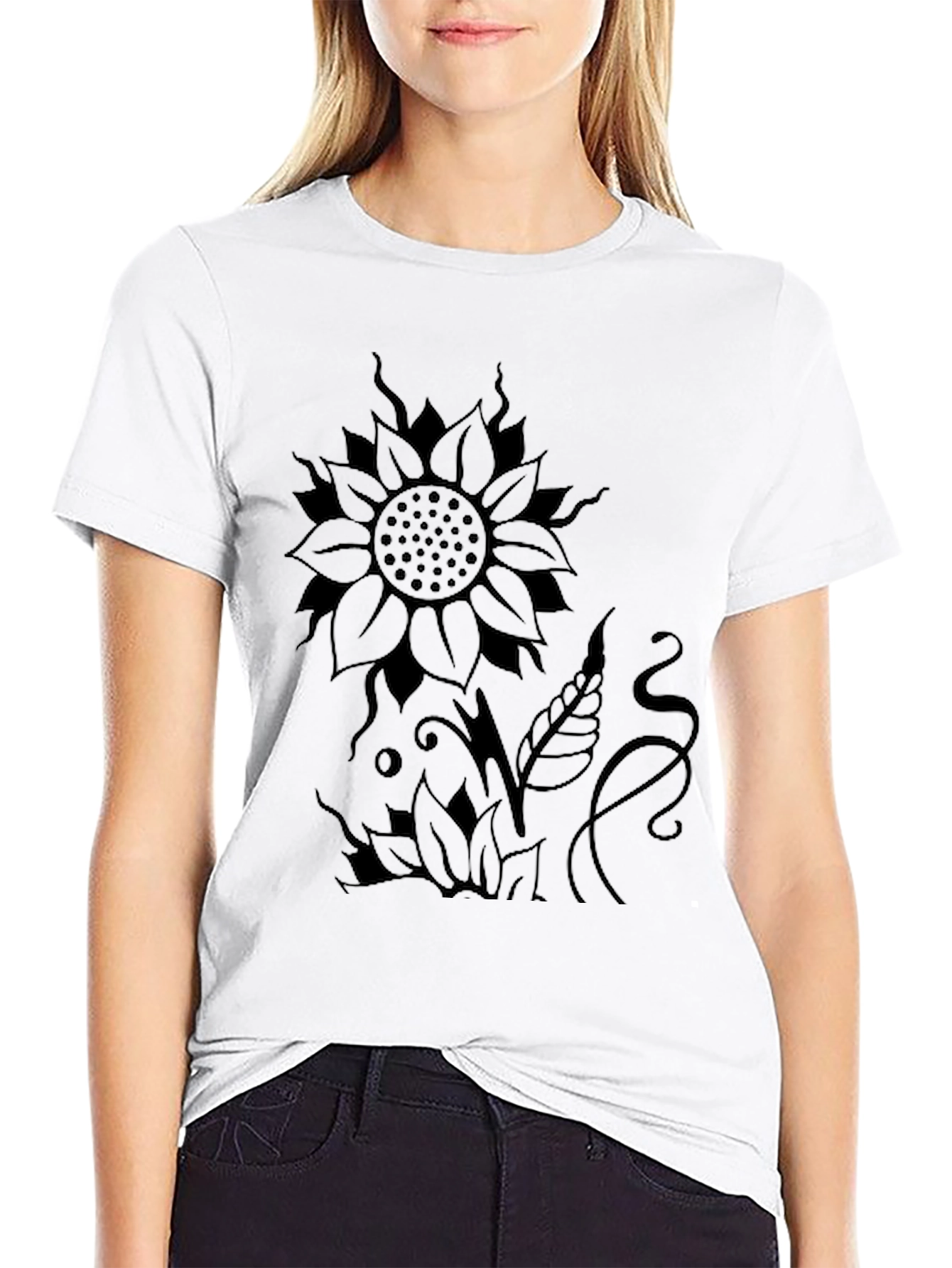 Sunflower Graphic Print Black T-Shirt