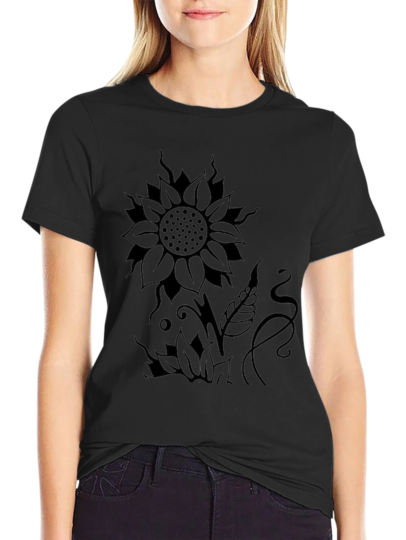 Sunflower Graphic Print Black T-Shirt