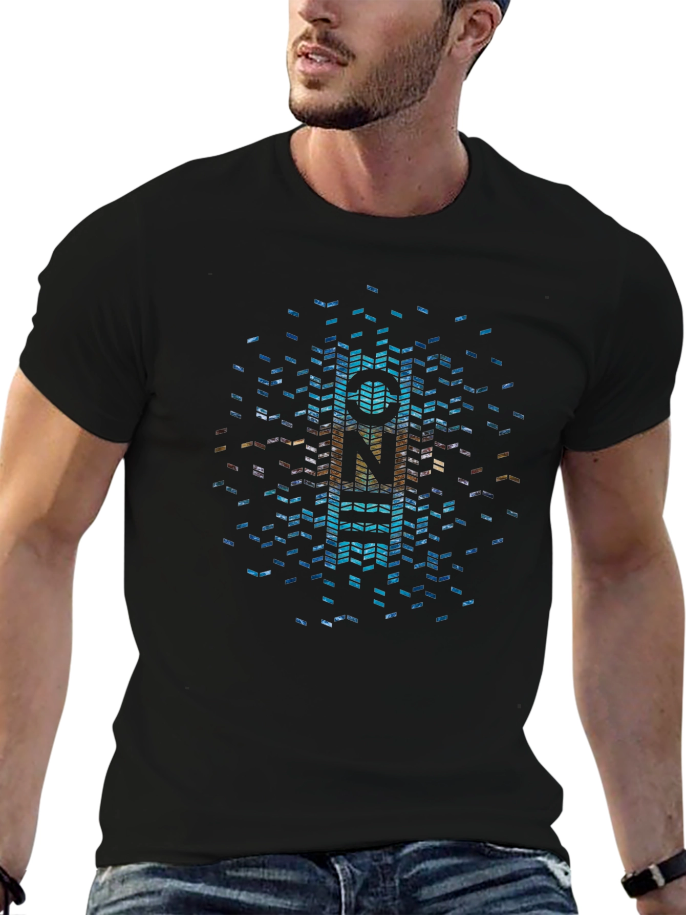 Geometric Pixel Art T-Shirt - Unique Graphic Tee