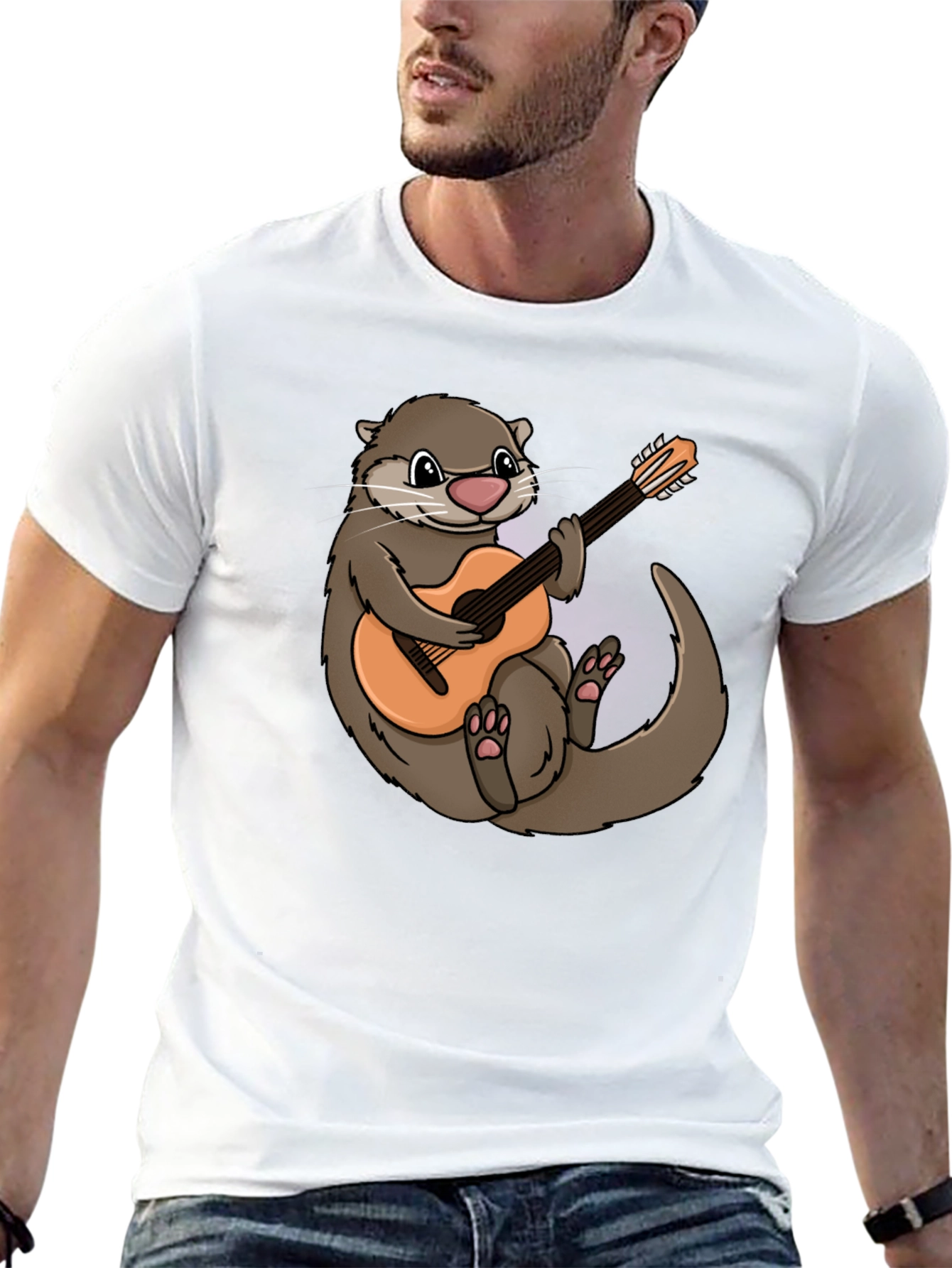 Otter Guitarist Graphic Tee - Black Cotton T-Shirt