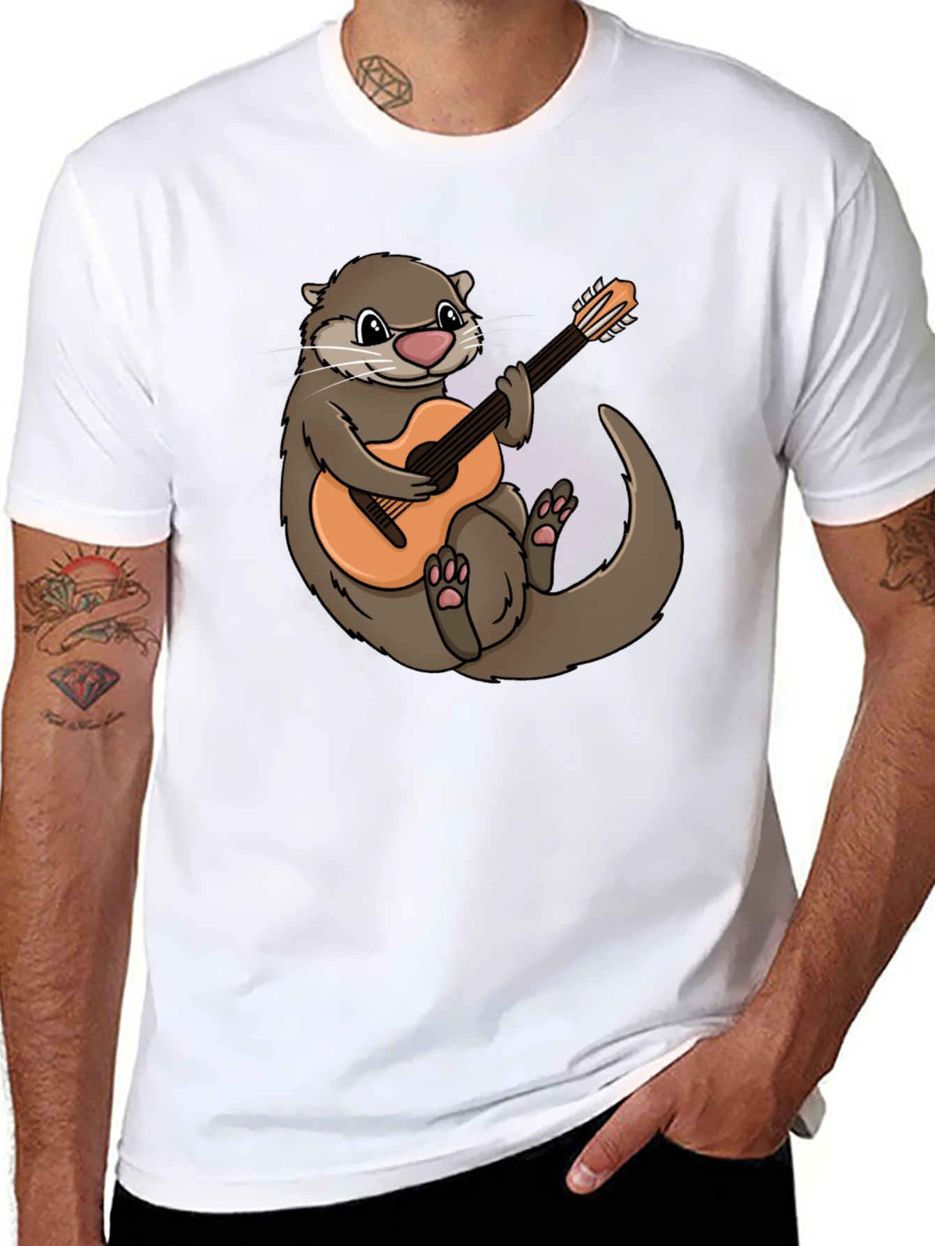 Otter Guitarist Graphic Tee - Black Cotton T-Shirt