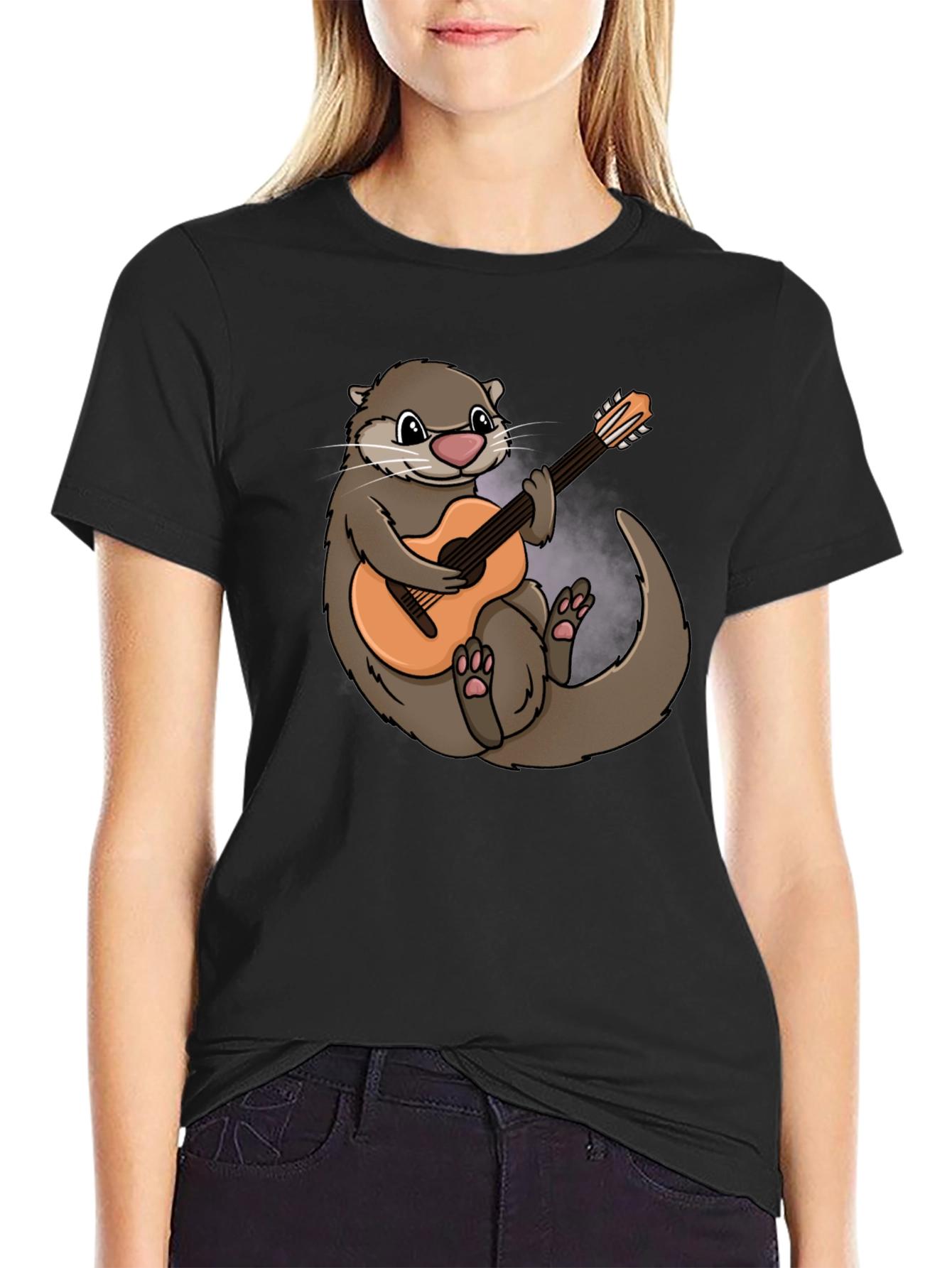 Otter Guitarist Graphic Tee - Black Cotton T-Shirt