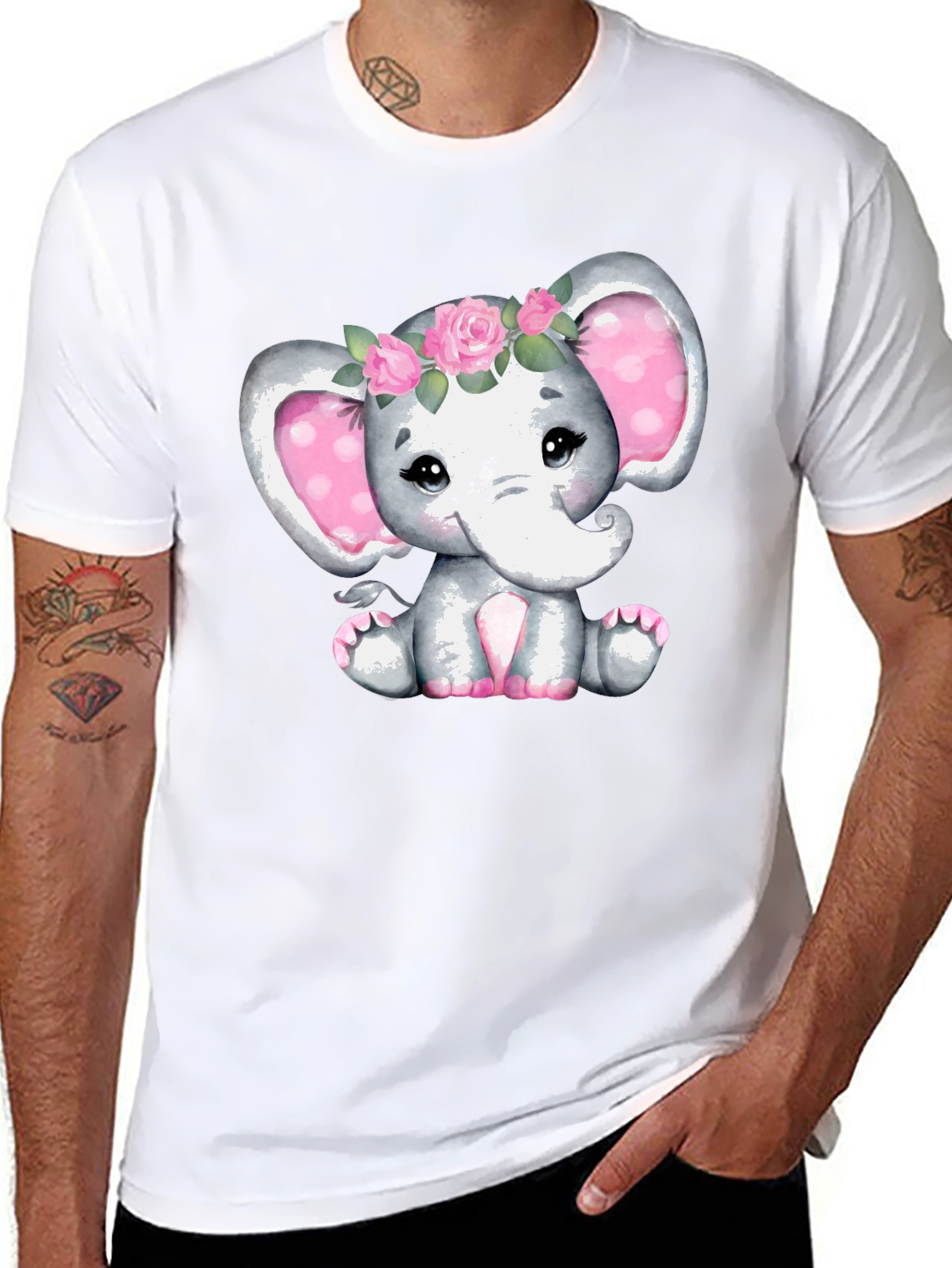 Cute Elephant Flower Crown Black T-Shirt
