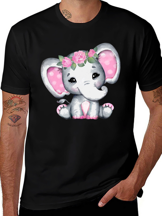 Cute Elephant Flower Crown Black T-Shirt