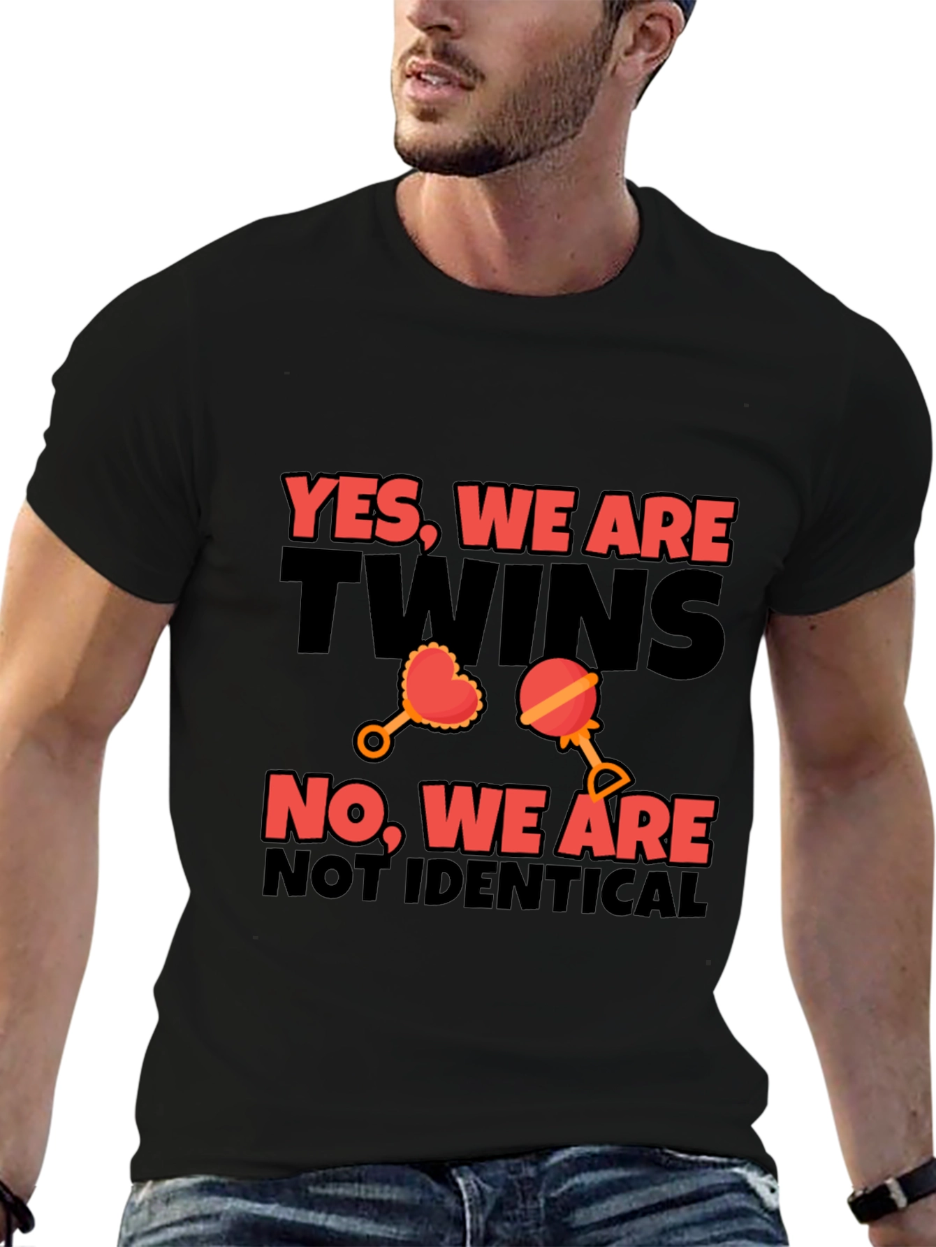 Twins Not Identical Black Cotton T-Shirt