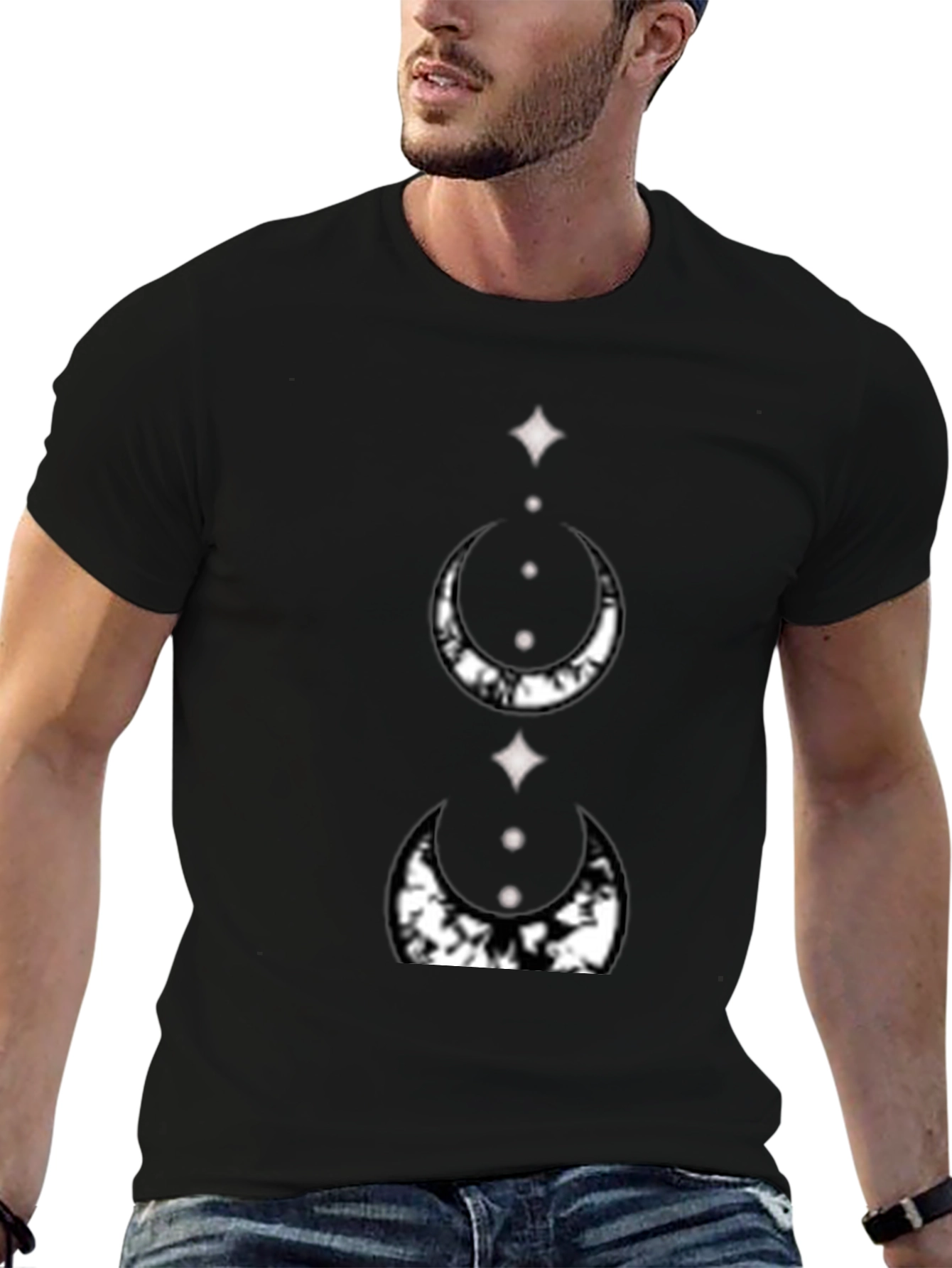Mystic Moon Phase Graphic Tee - Black Cotton