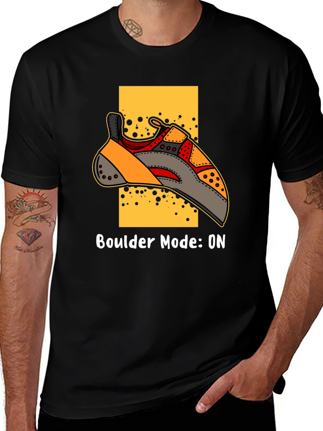 Boulder Mode ON T-Shirt - Climbing Shoe Graphic Tee