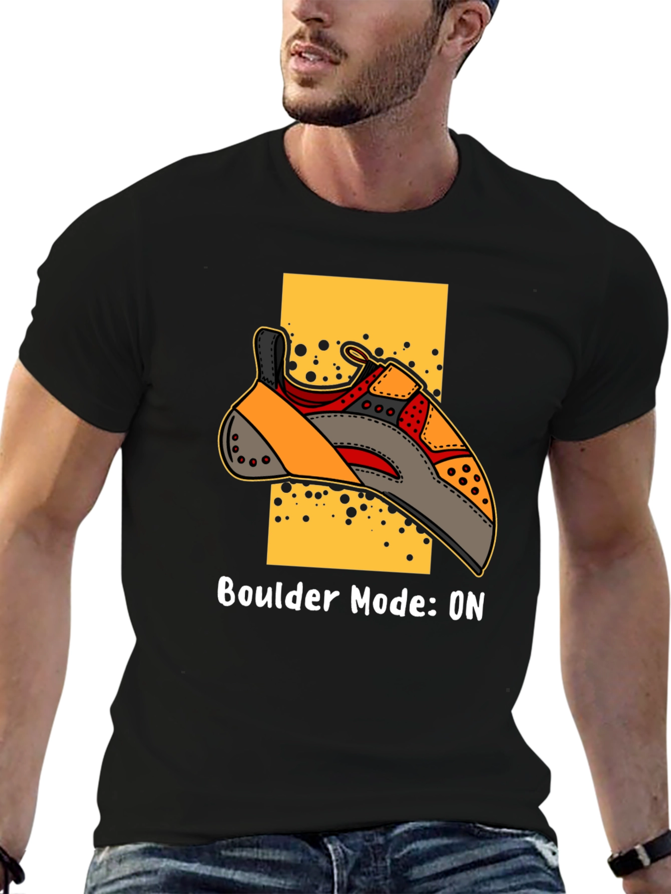 Boulder Mode ON T-Shirt - Climbing Shoe Graphic Tee