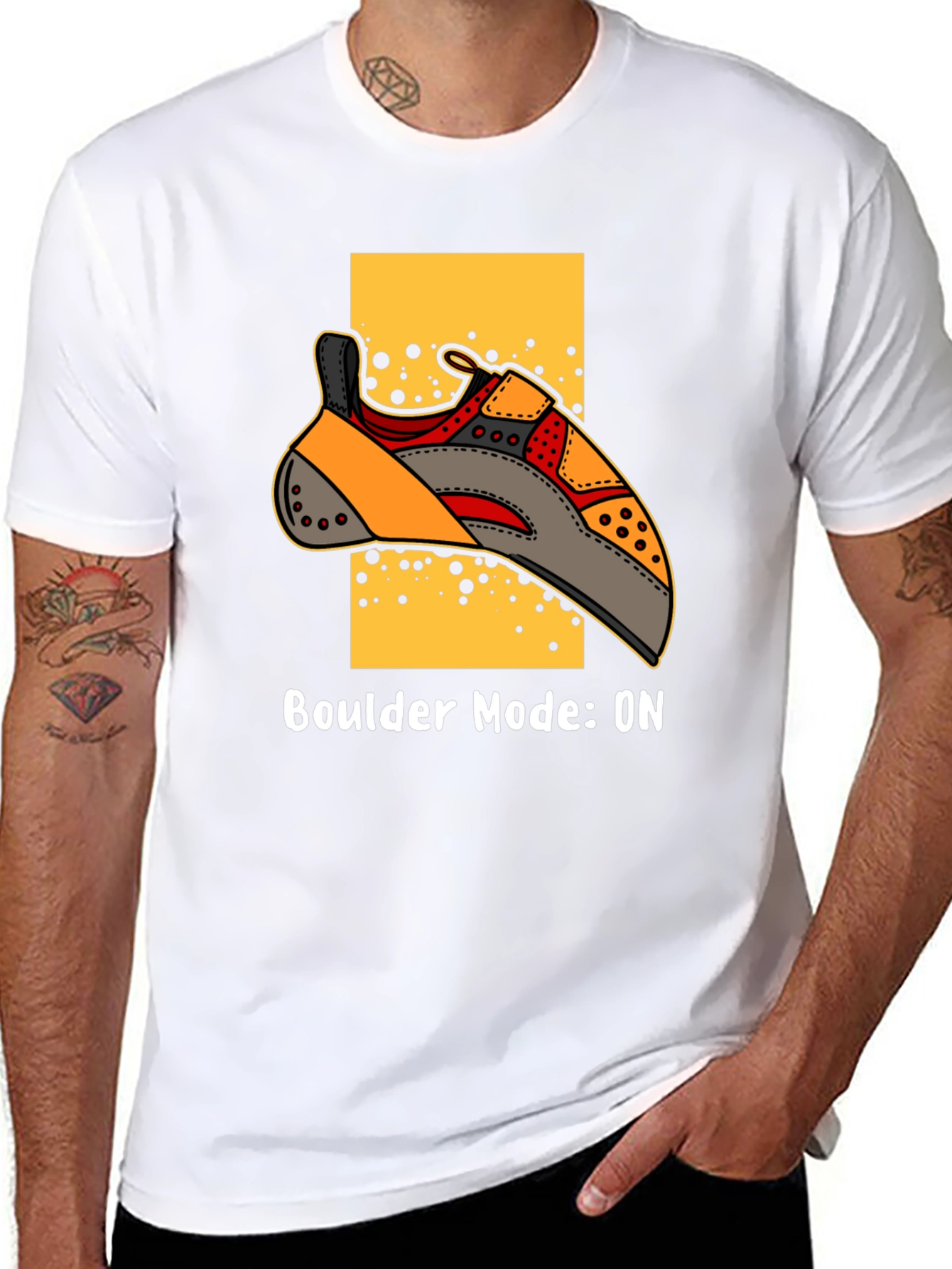 Boulder Mode ON T-Shirt - Climbing Shoe Graphic Tee