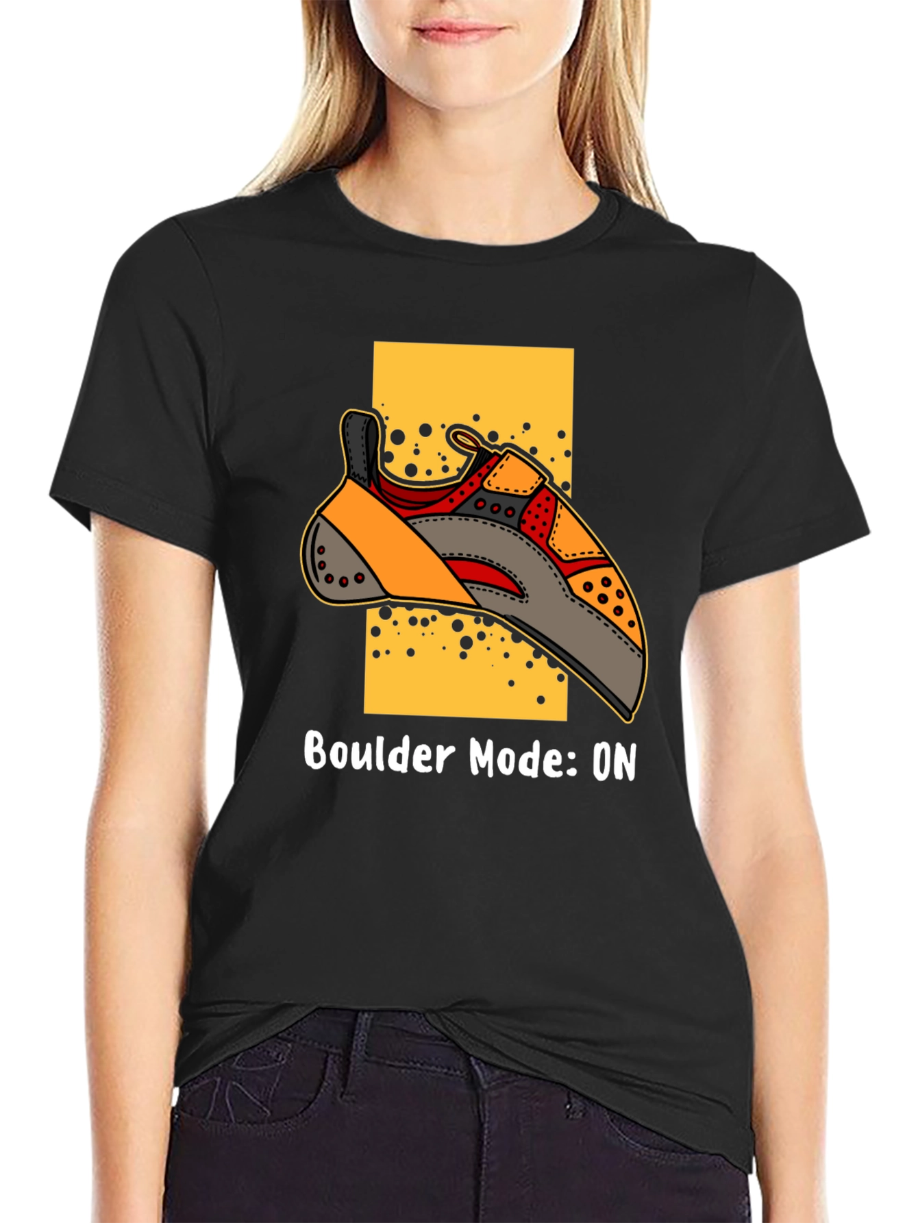 Boulder Mode ON T-Shirt - Climbing Shoe Graphic Tee