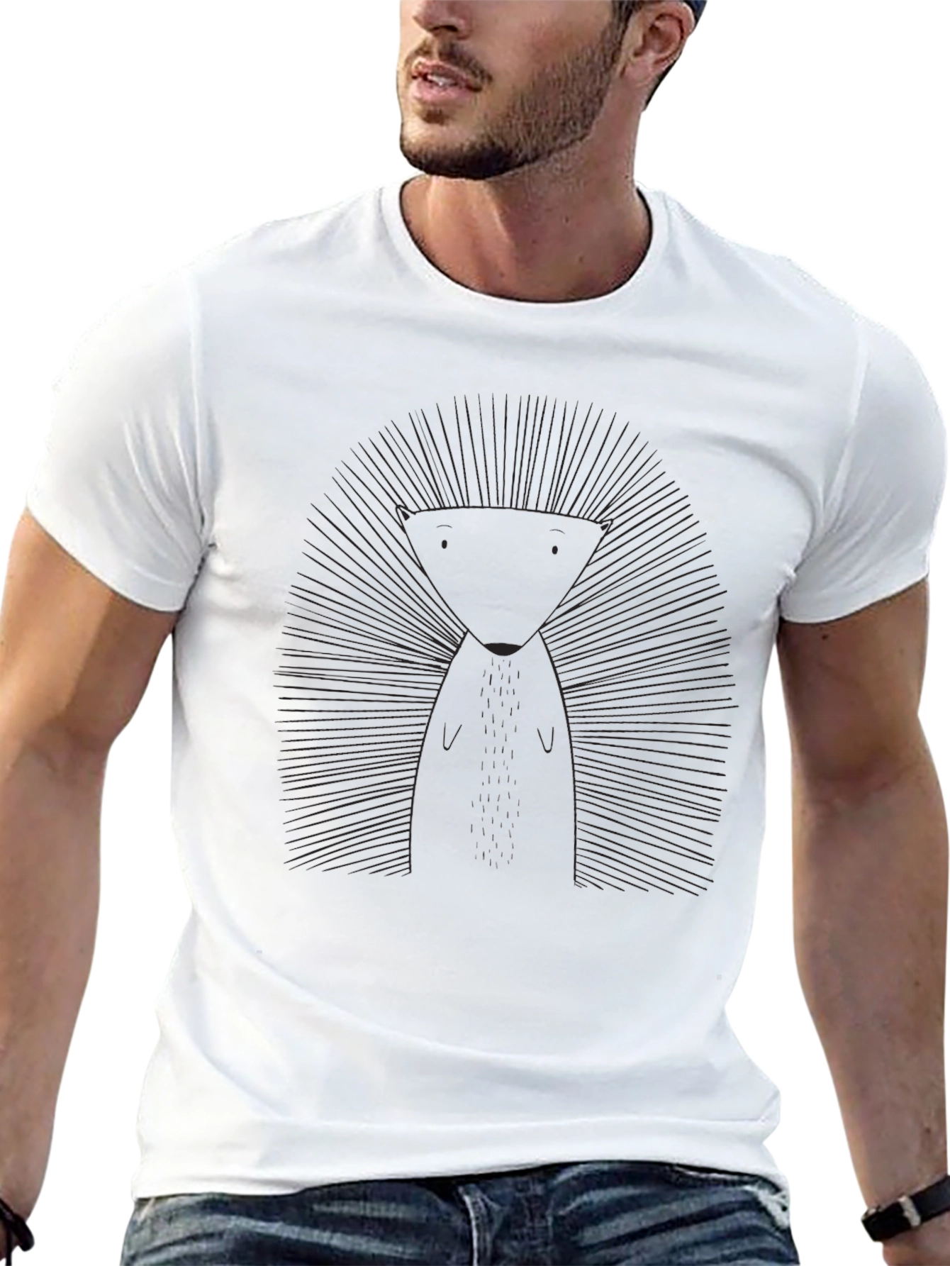 Geometric Hedgehog Graphic Tee - Sleek Black T-Shirt
