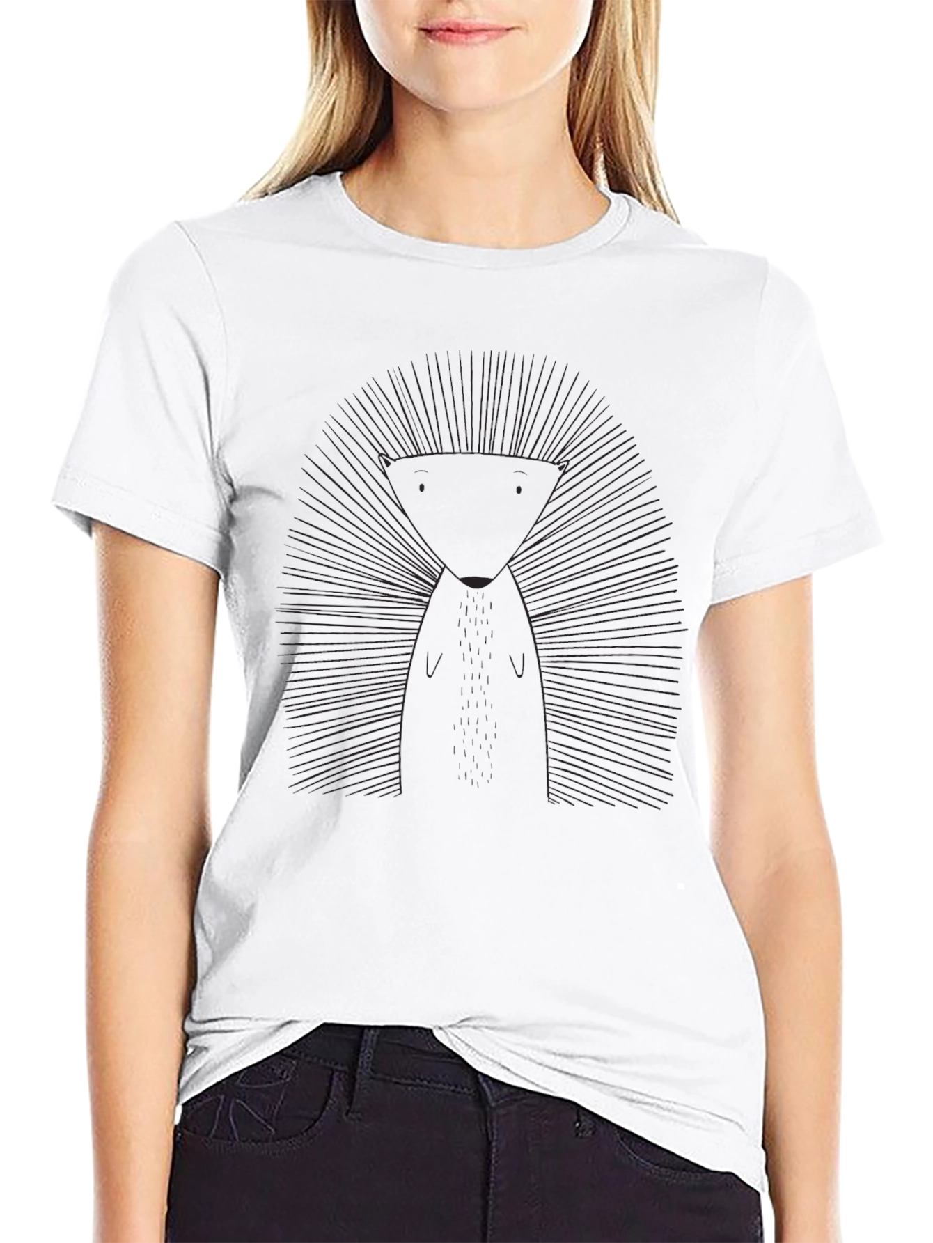 Geometric Hedgehog Graphic Tee - Sleek Black T-Shirt