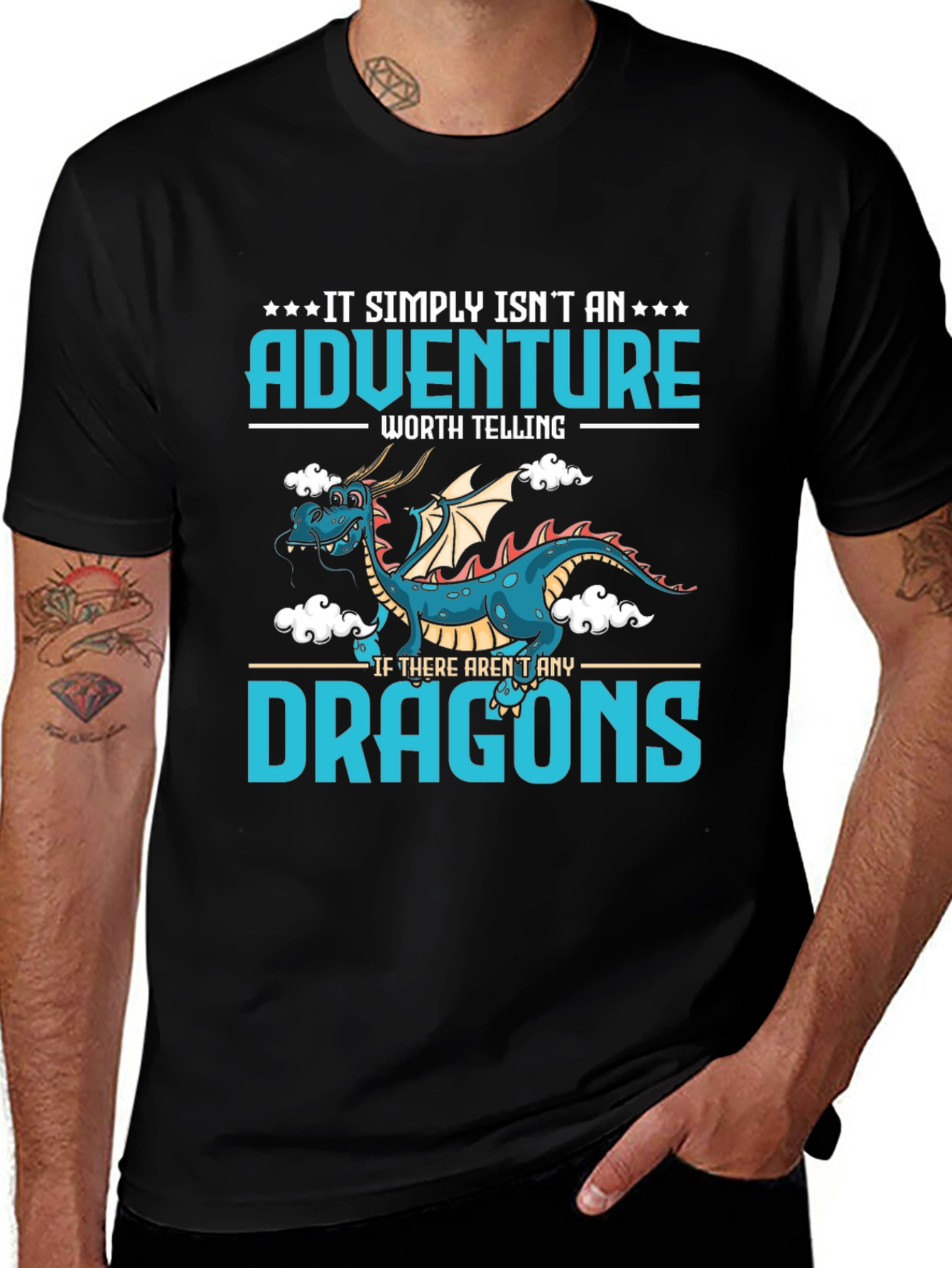 Adventure Dragon Graphic Tee - Black Cotton