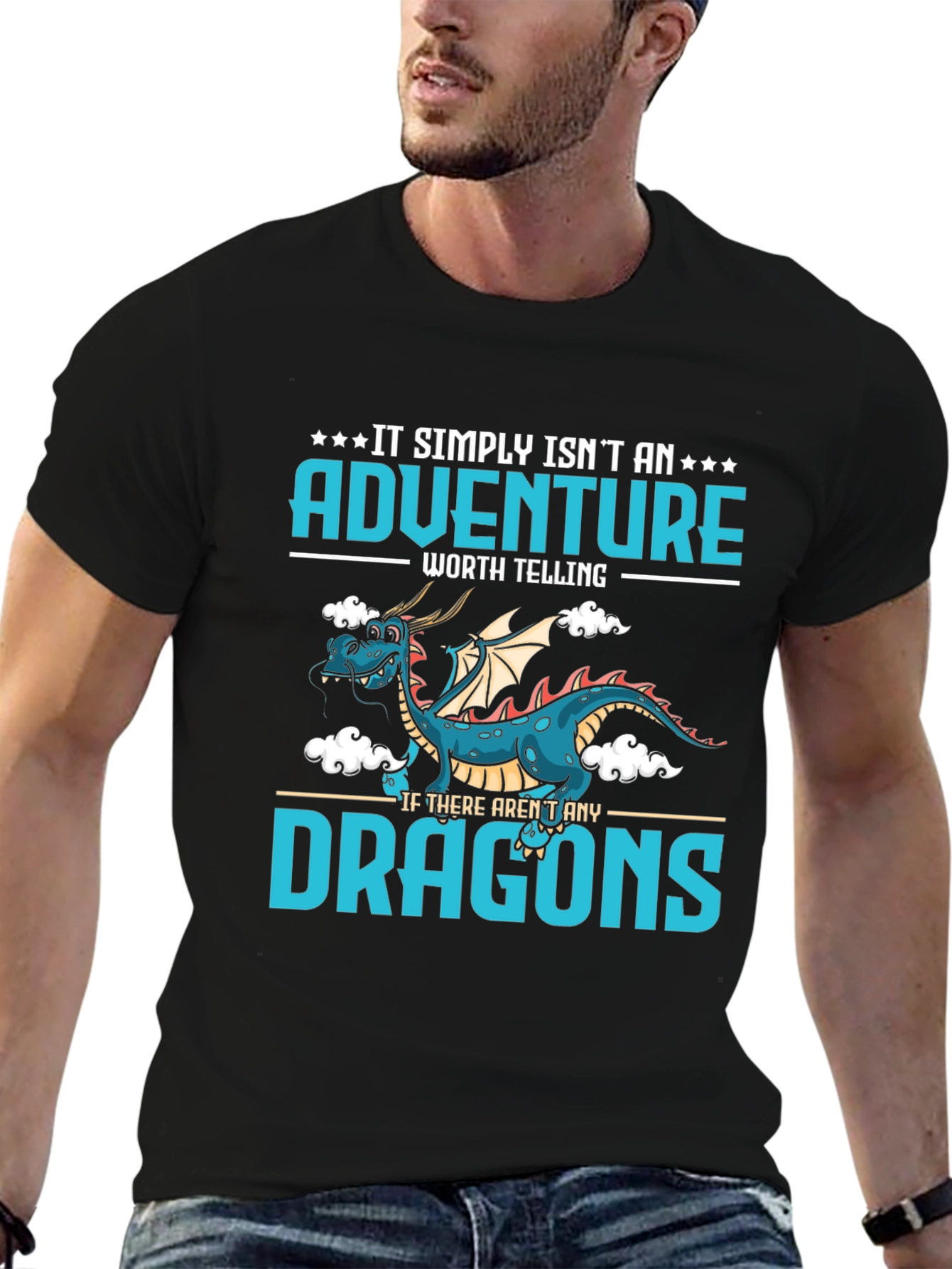 Adventure Dragon Graphic Tee - Black Cotton