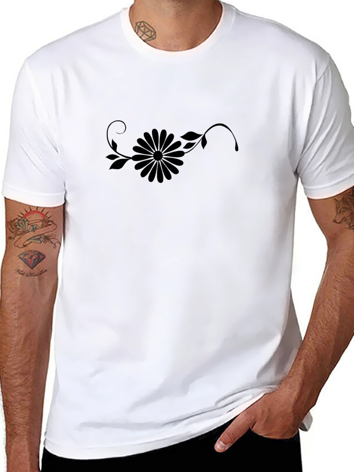 Black Graphic Tee - Floral Design