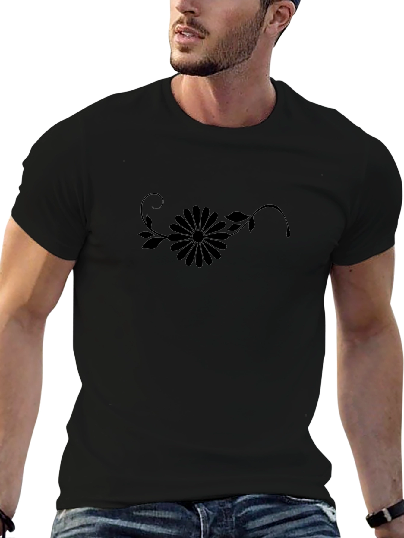 Black Graphic Tee - Floral Design