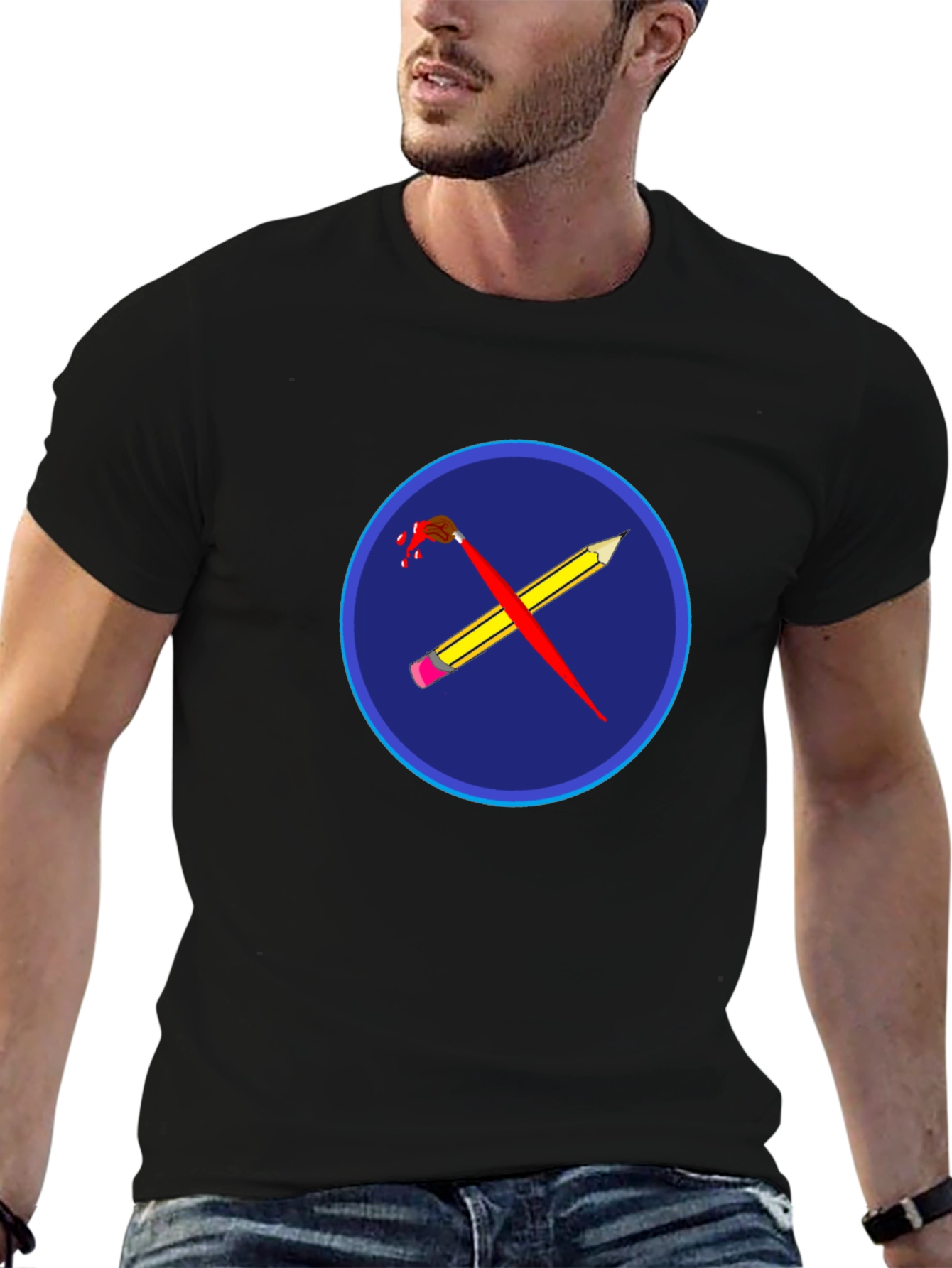 Artistic Crossed Brush & Pencil Graphic Tee