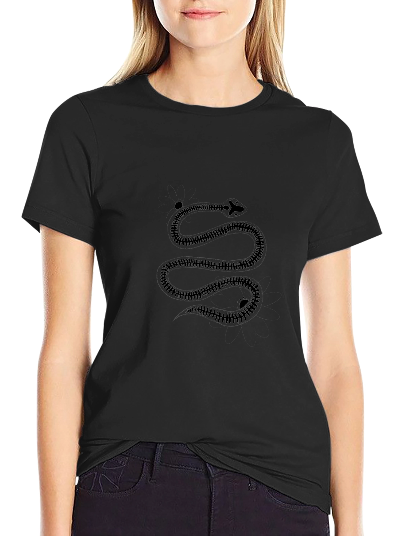 Mens Black T-Shirt with Snake Design