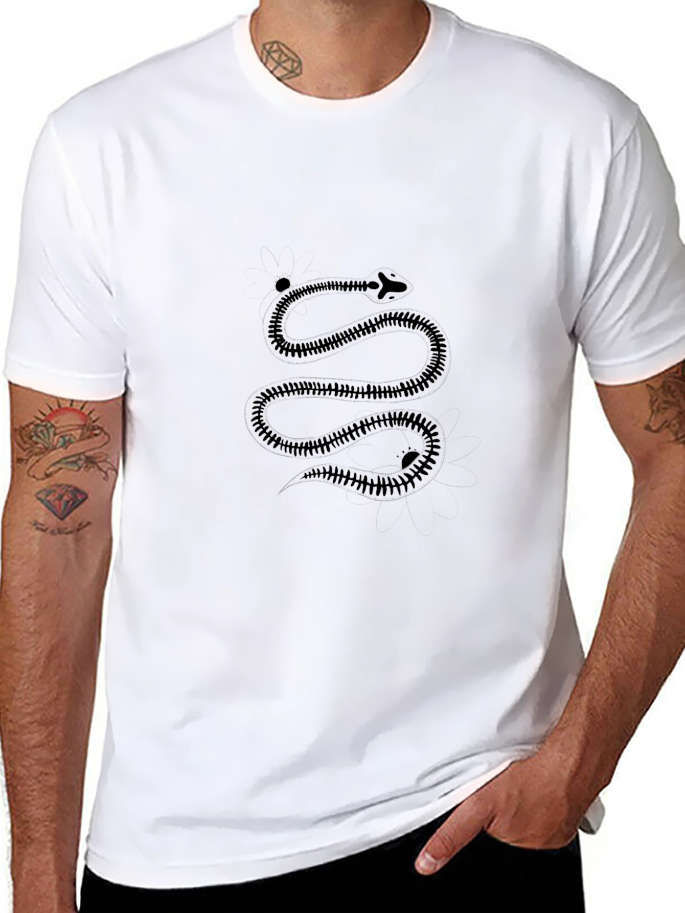 Mens Black T-Shirt with Snake Design