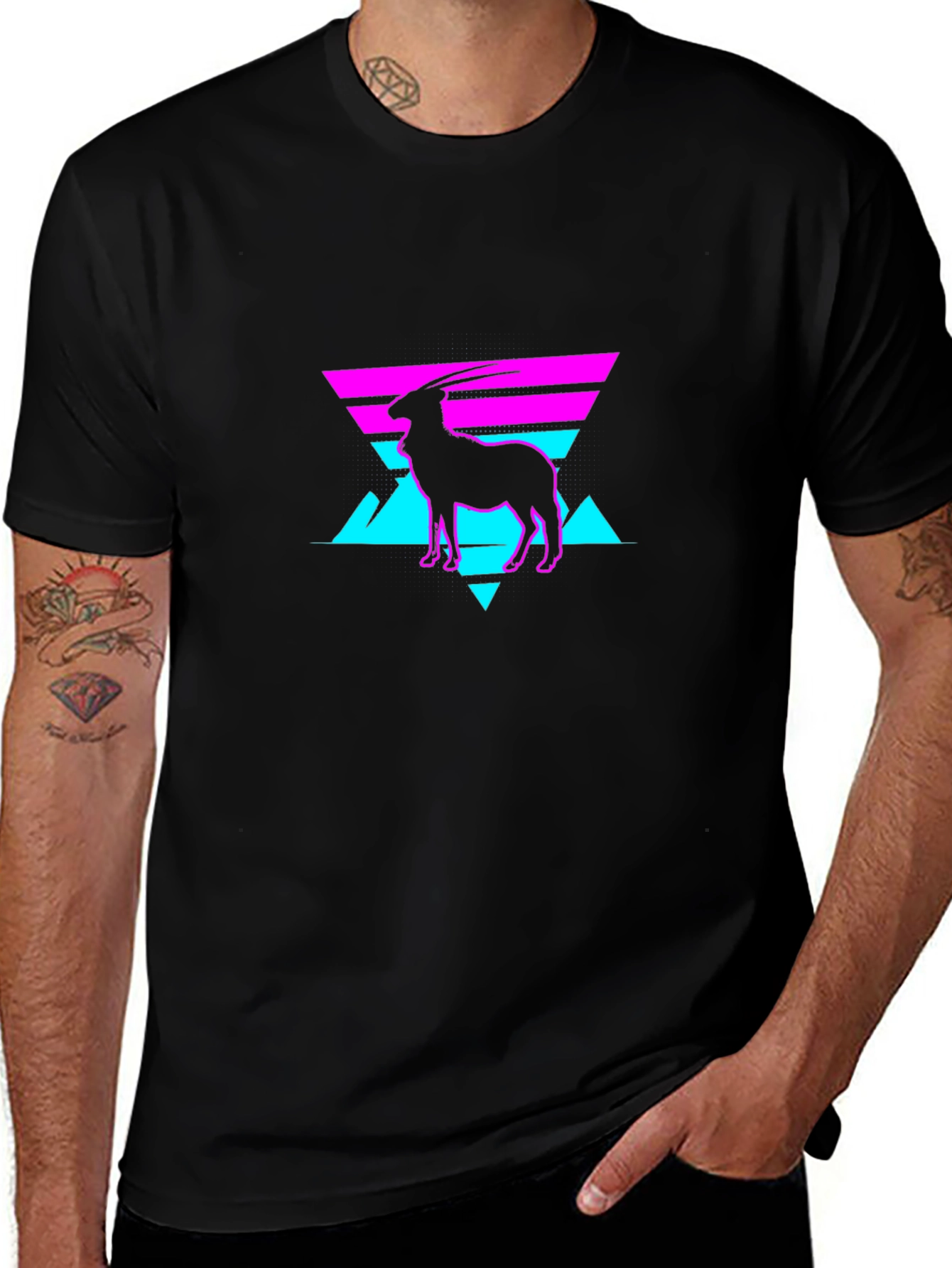 Retro Goat Graphic Tee - Cool Neon Style Shirt