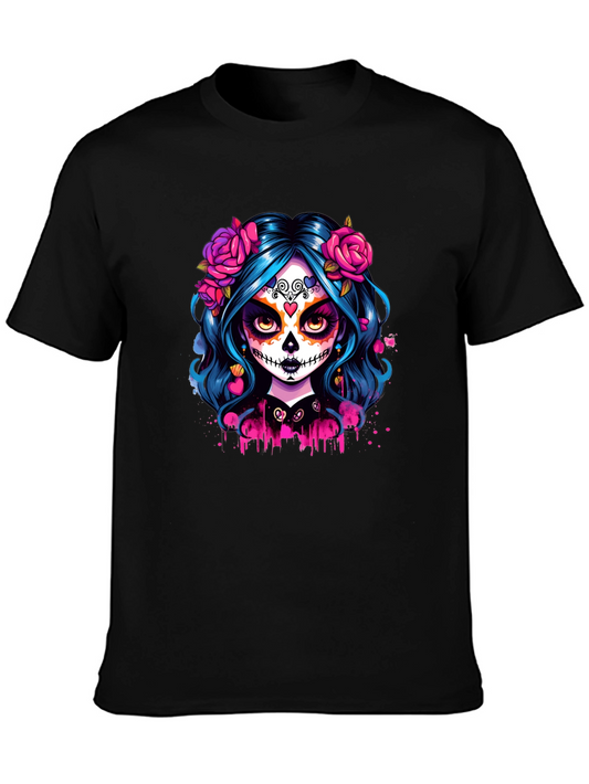 Sugar Skull Girl Graphic Tee - Dia de los Muertos Style