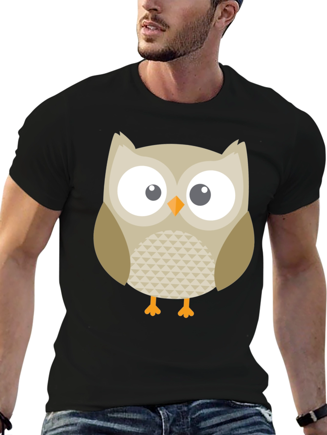 Owl Graphic Print Black T-Shirt