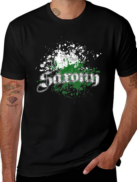 Saxon T-Shirt - Distressed Green & White Design