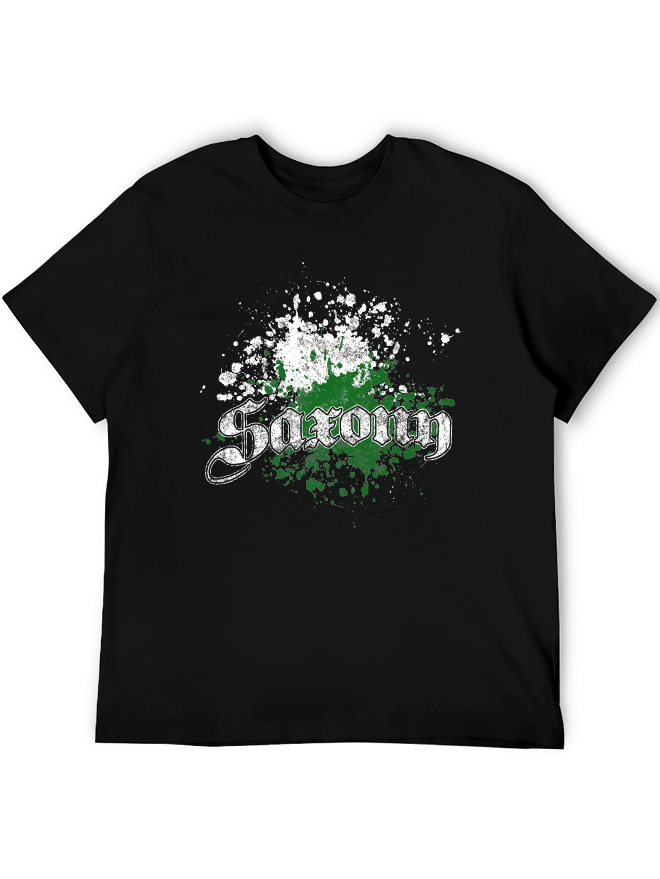 Saxon T-Shirt - Distressed Green & White Design