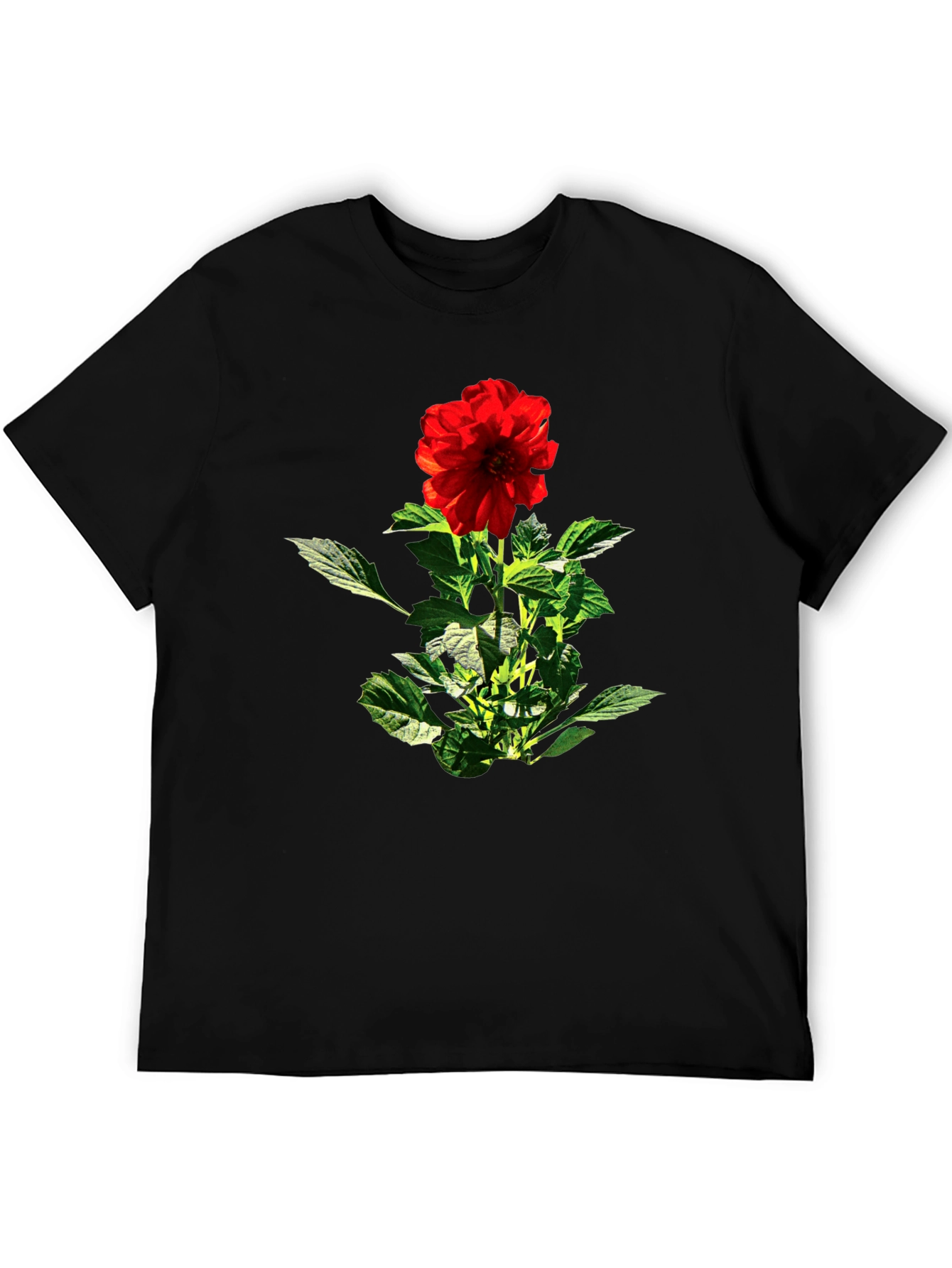 Red Flower Graphic Black T-Shirt