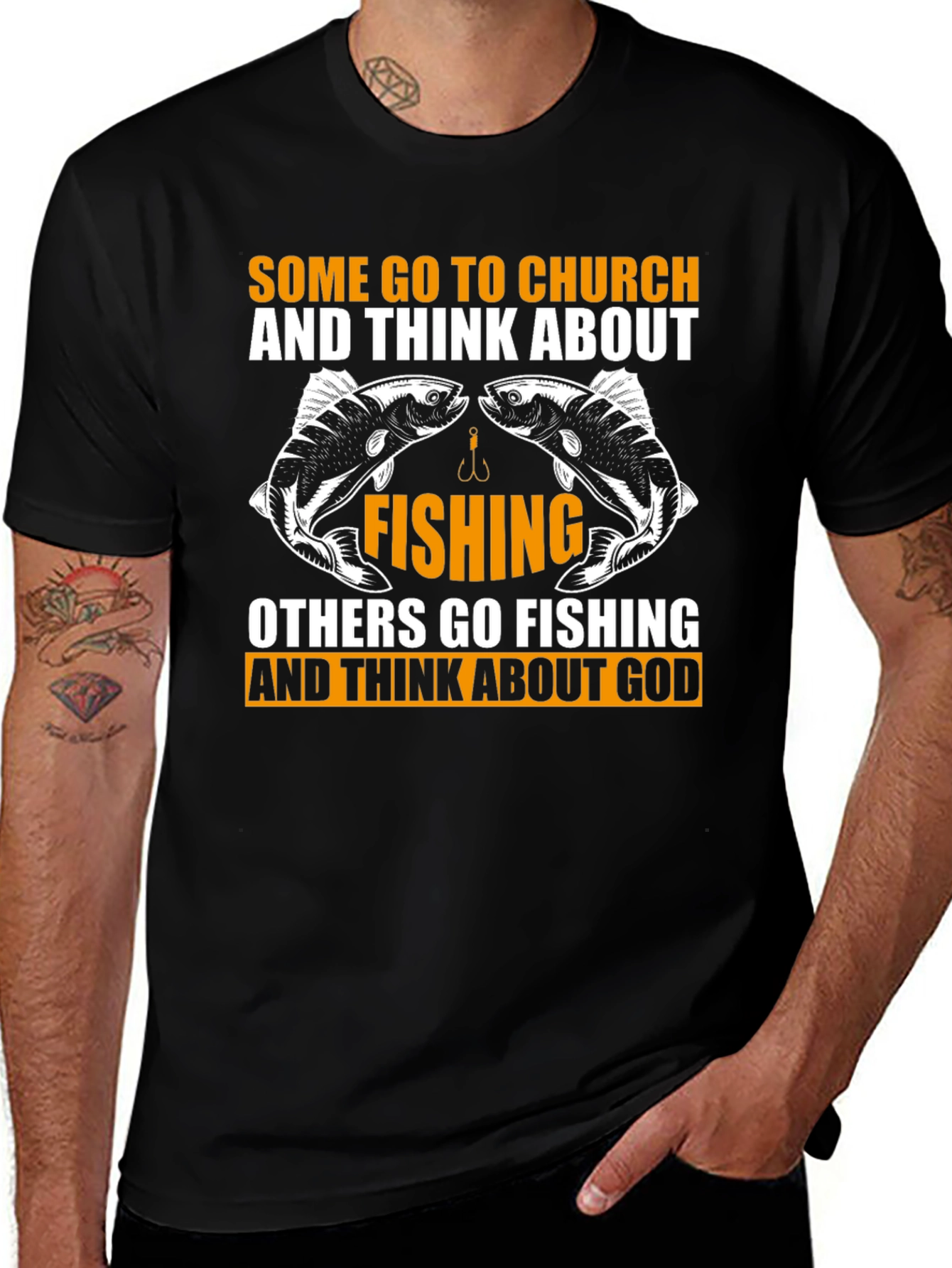 Fishing & God Graphic Tee - Black Cotton T-Shirt