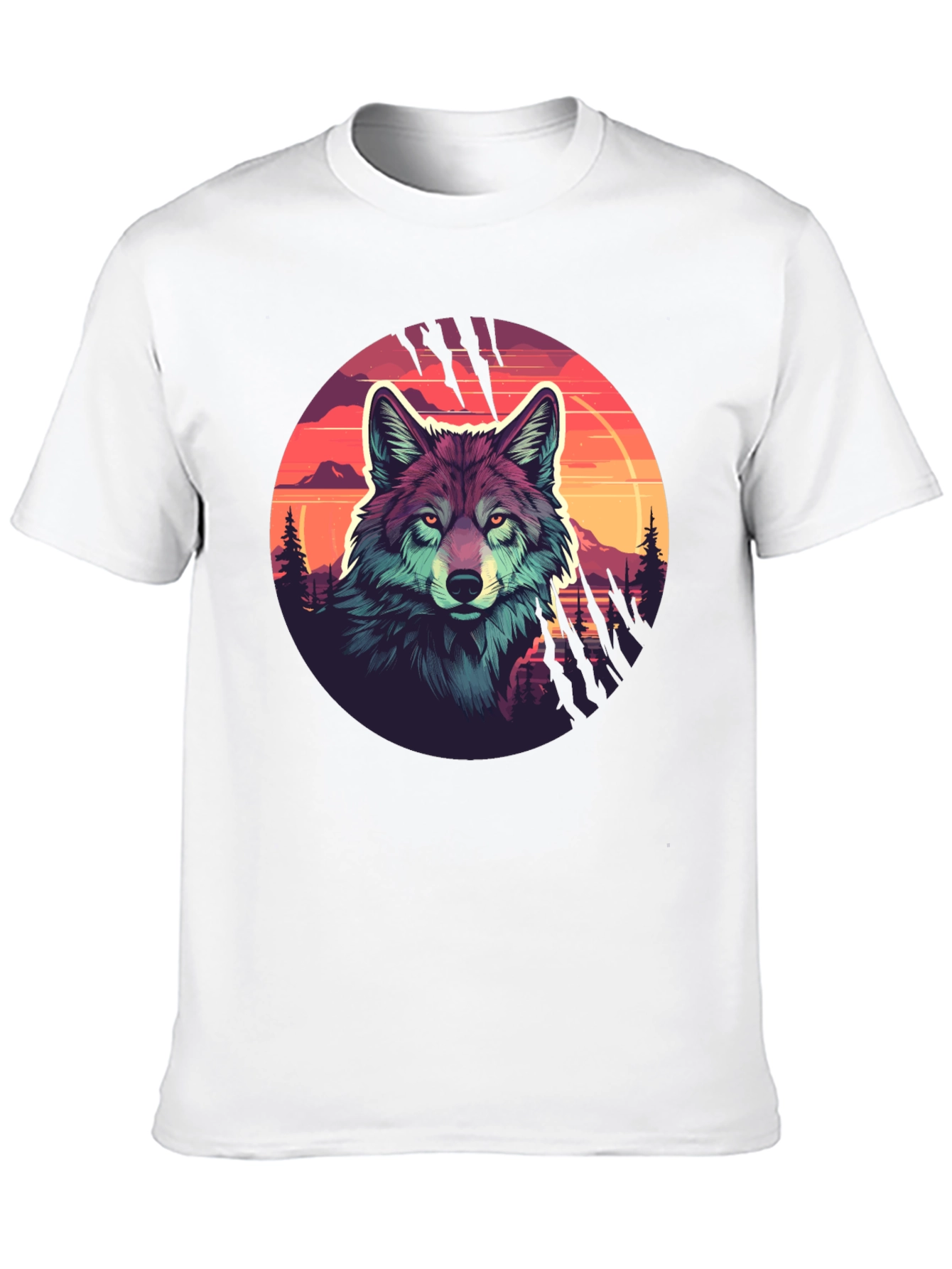 Wolf Graphic Tee - Sunset Design Black T-Shirt