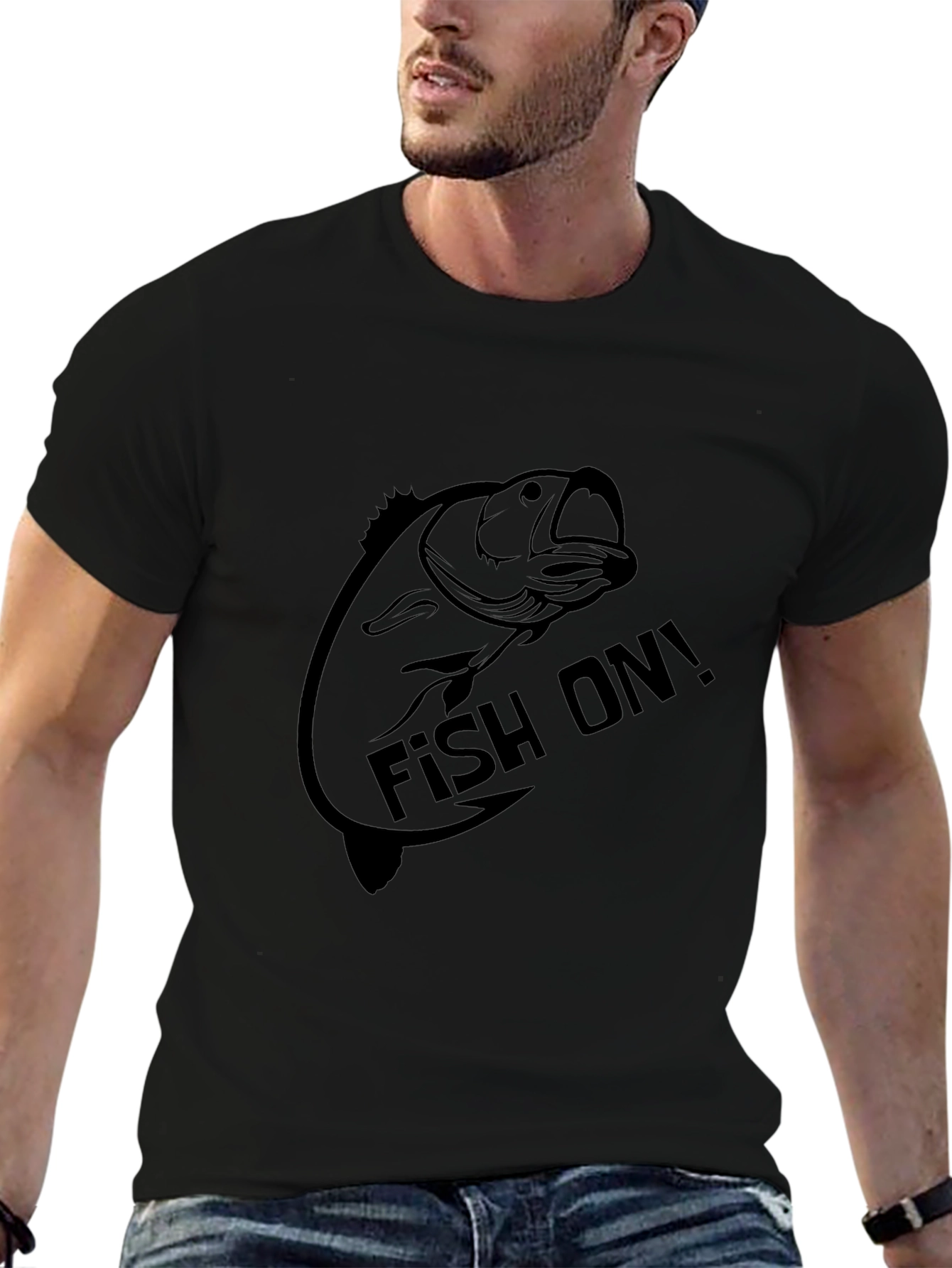 Fishing T-Shirt: Fish On! Black Tee