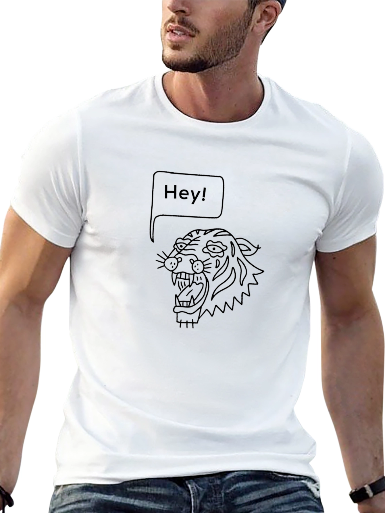 Hey Tiger Graphic Tee - Black Cotton T-Shirt