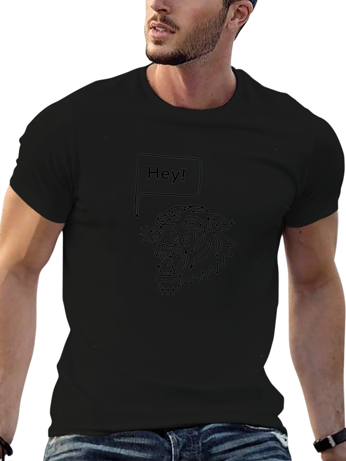 Hey Tiger Graphic Tee - Black Cotton T-Shirt