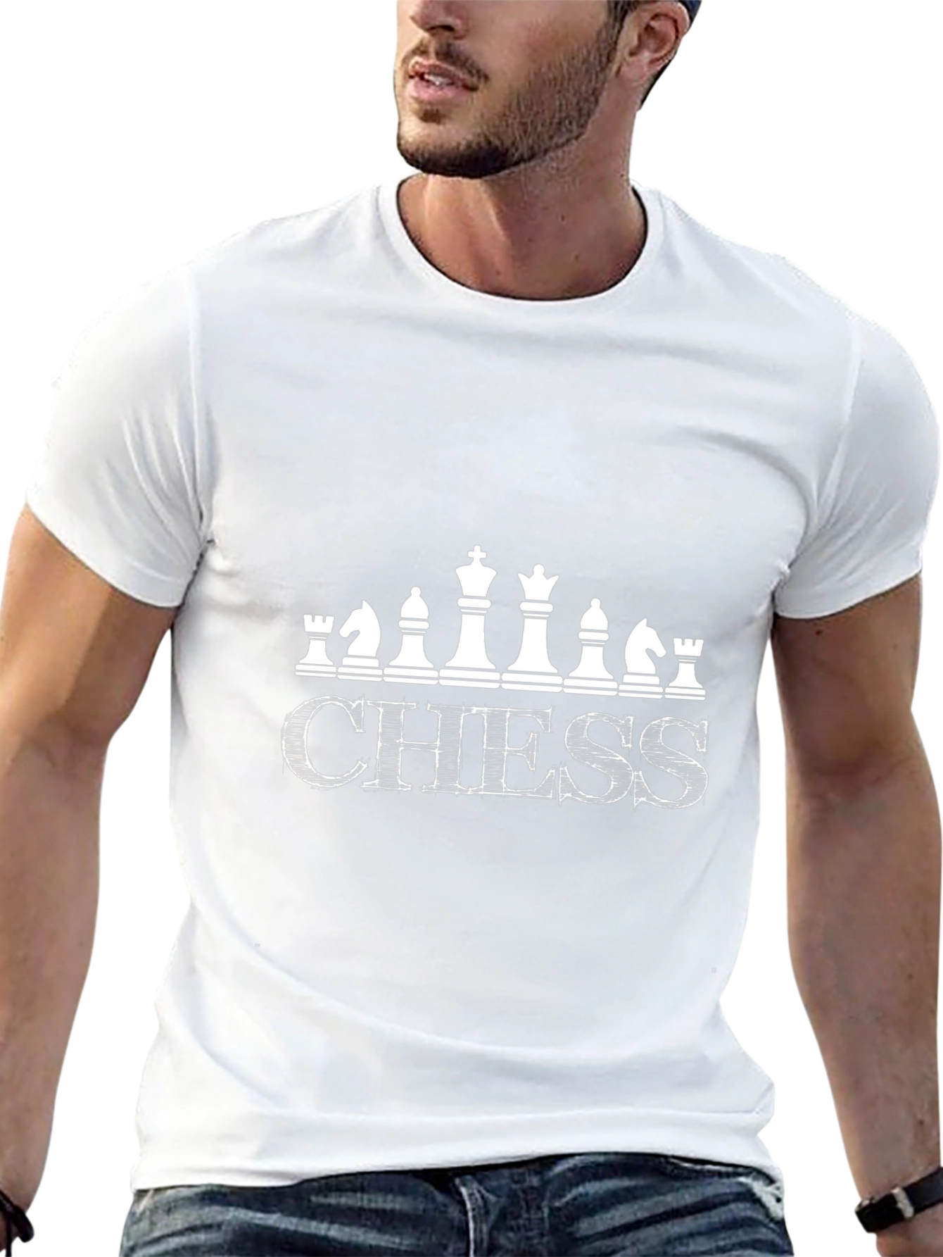 Chess Graphic T-Shirt Black Cotton Blend Casual Tee
