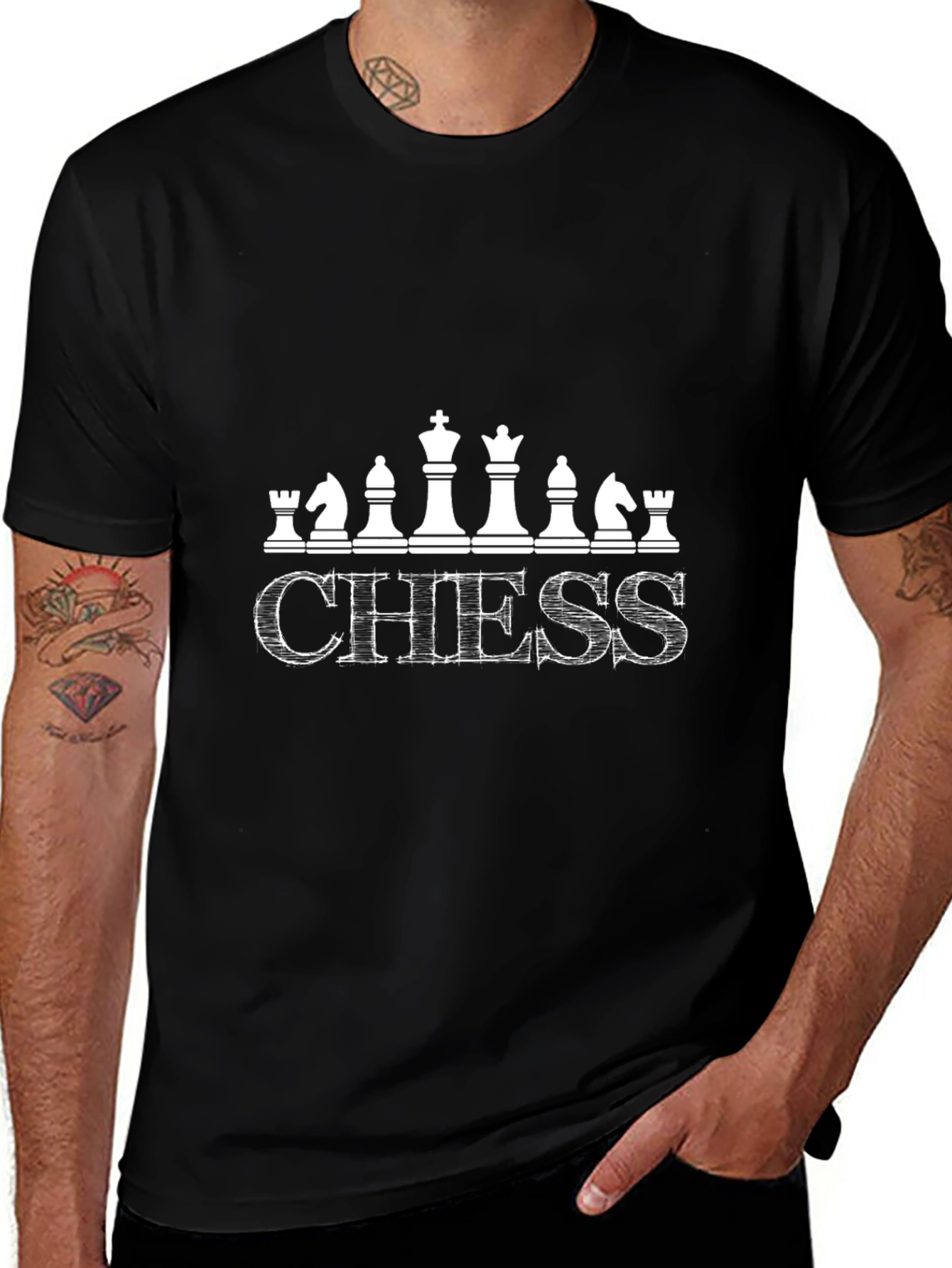Chess Graphic T-Shirt Black Cotton Blend Casual Tee