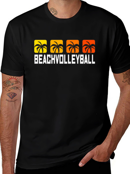 Beach Volleyball Palm Tree Graphic T-Shirt