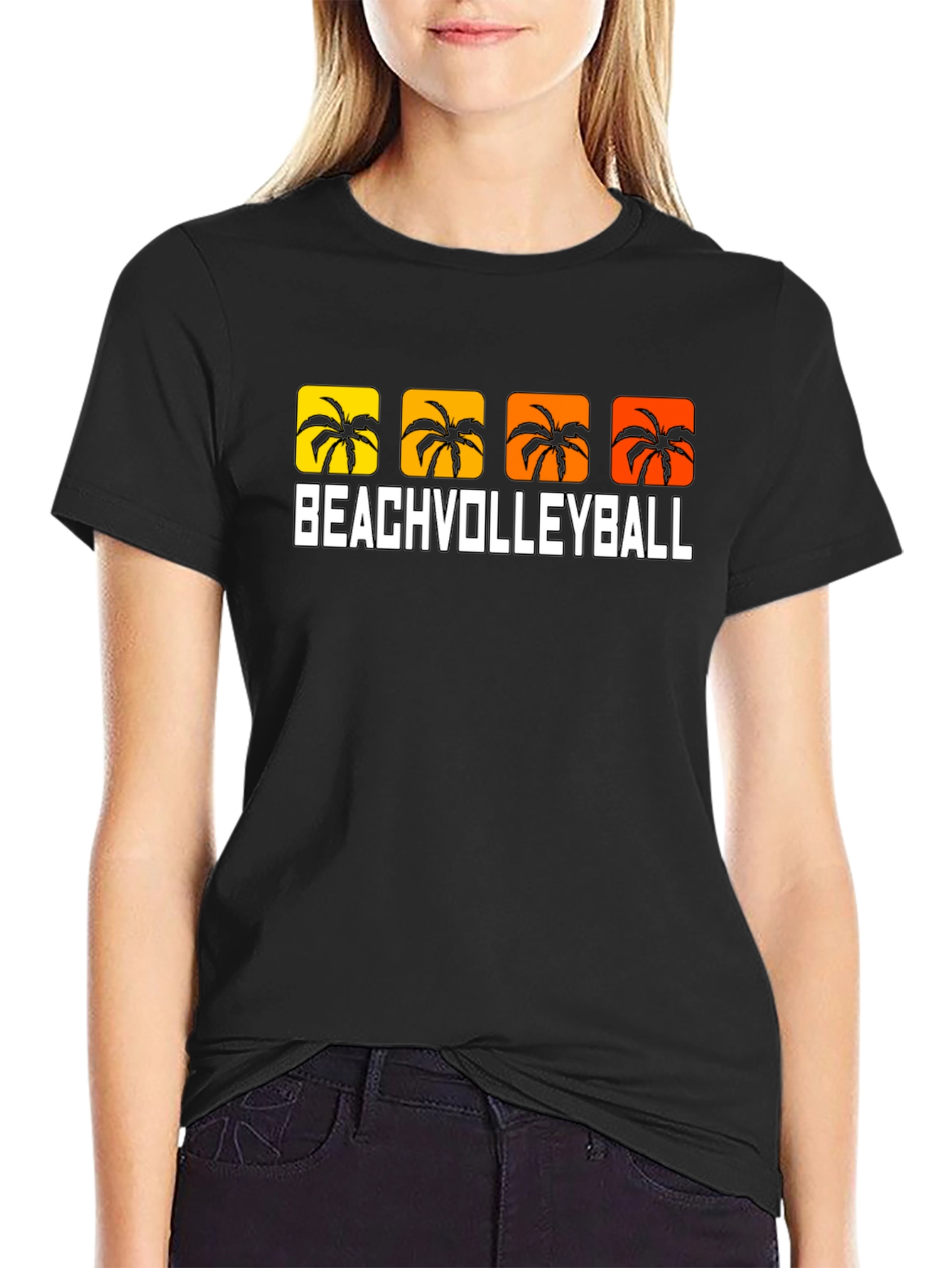 Beach Volleyball Palm Tree Graphic T-Shirt
