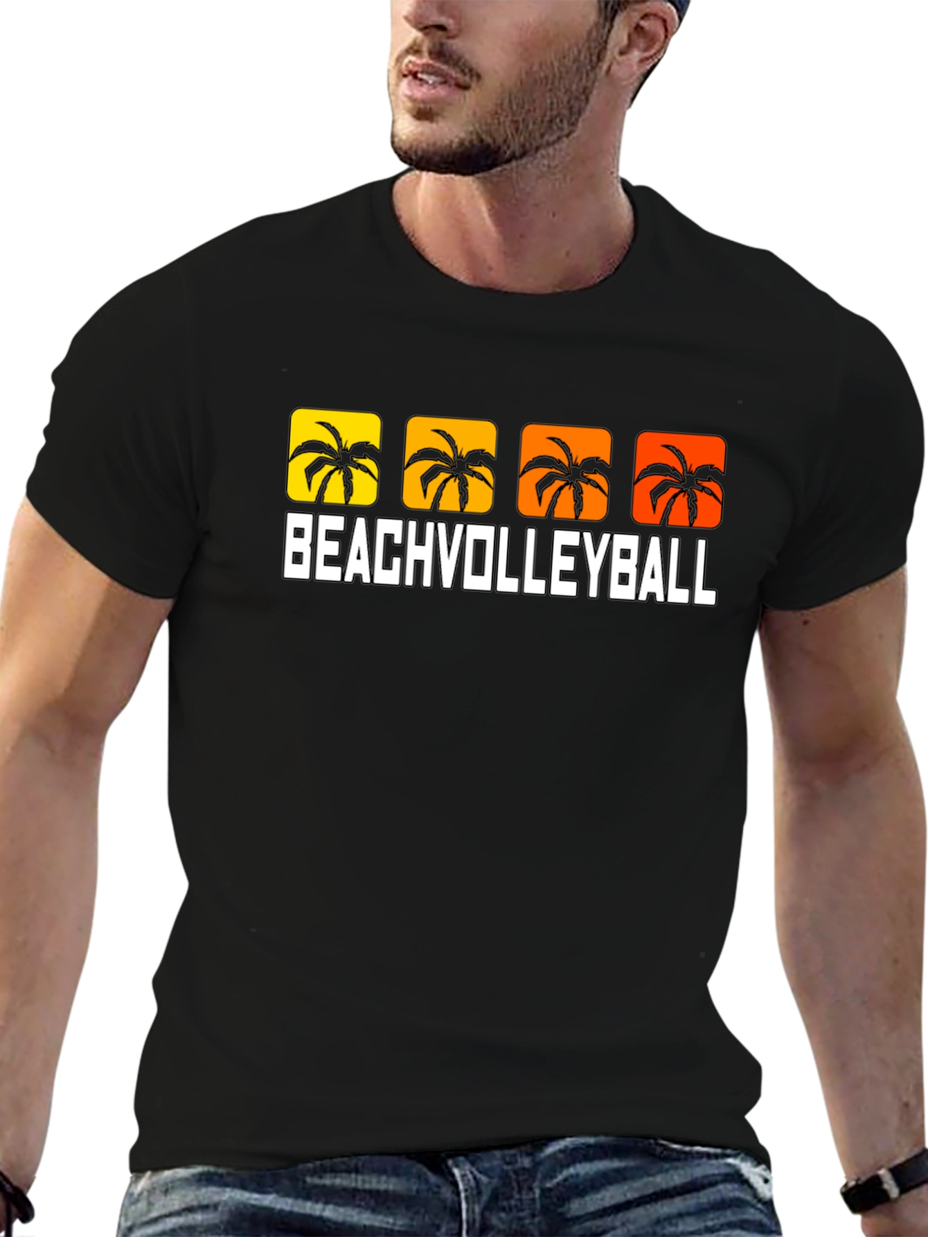 Beach Volleyball Palm Tree Graphic T-Shirt