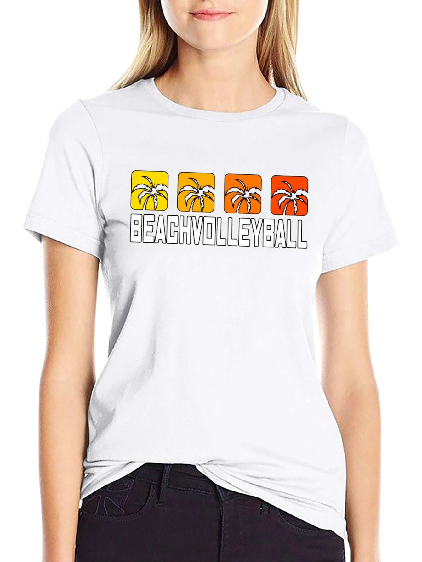 Beach Volleyball Palm Tree Graphic T-Shirt