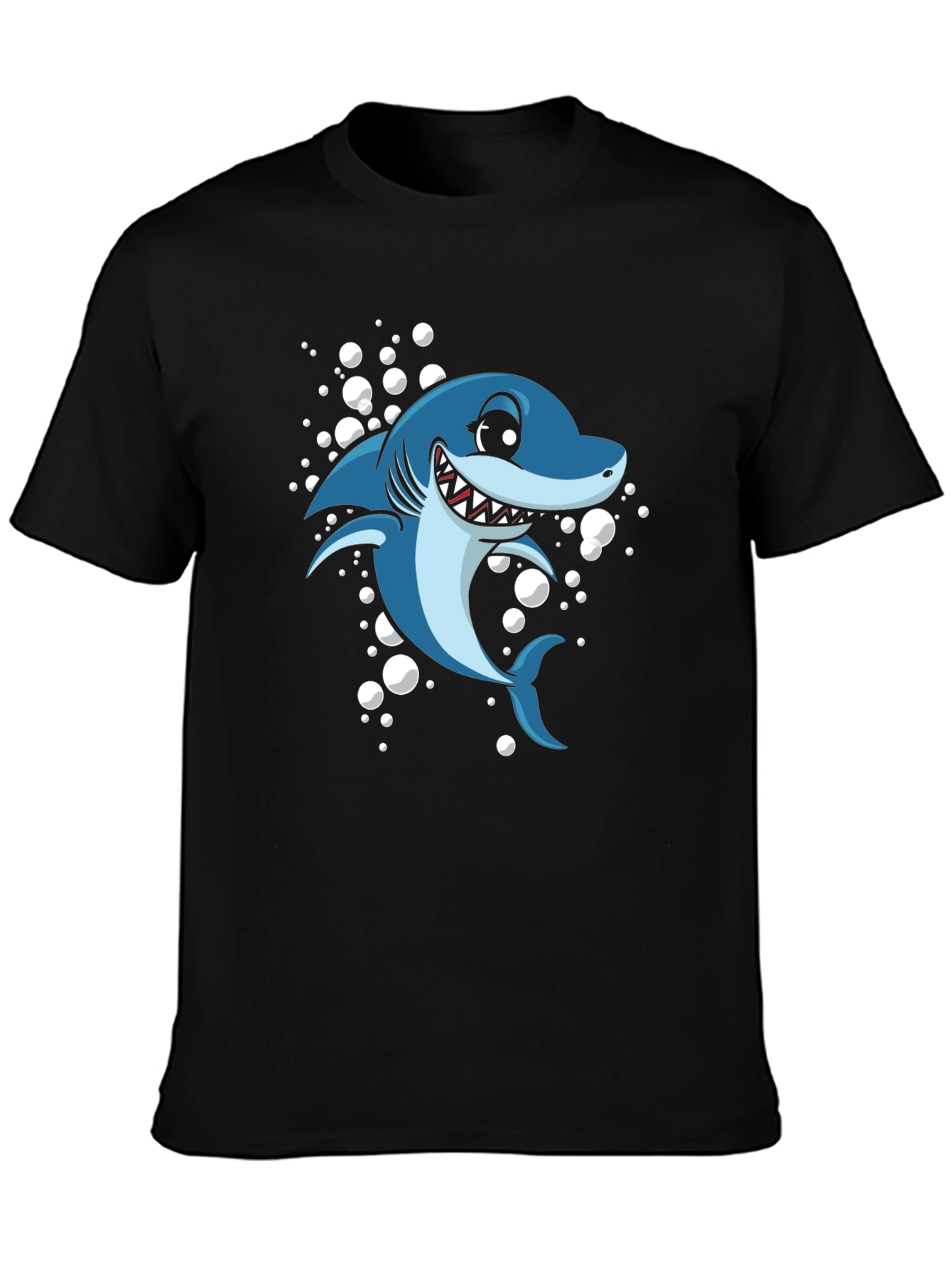 Shark Cartoon Graphic T-Shirt - Black Cotton