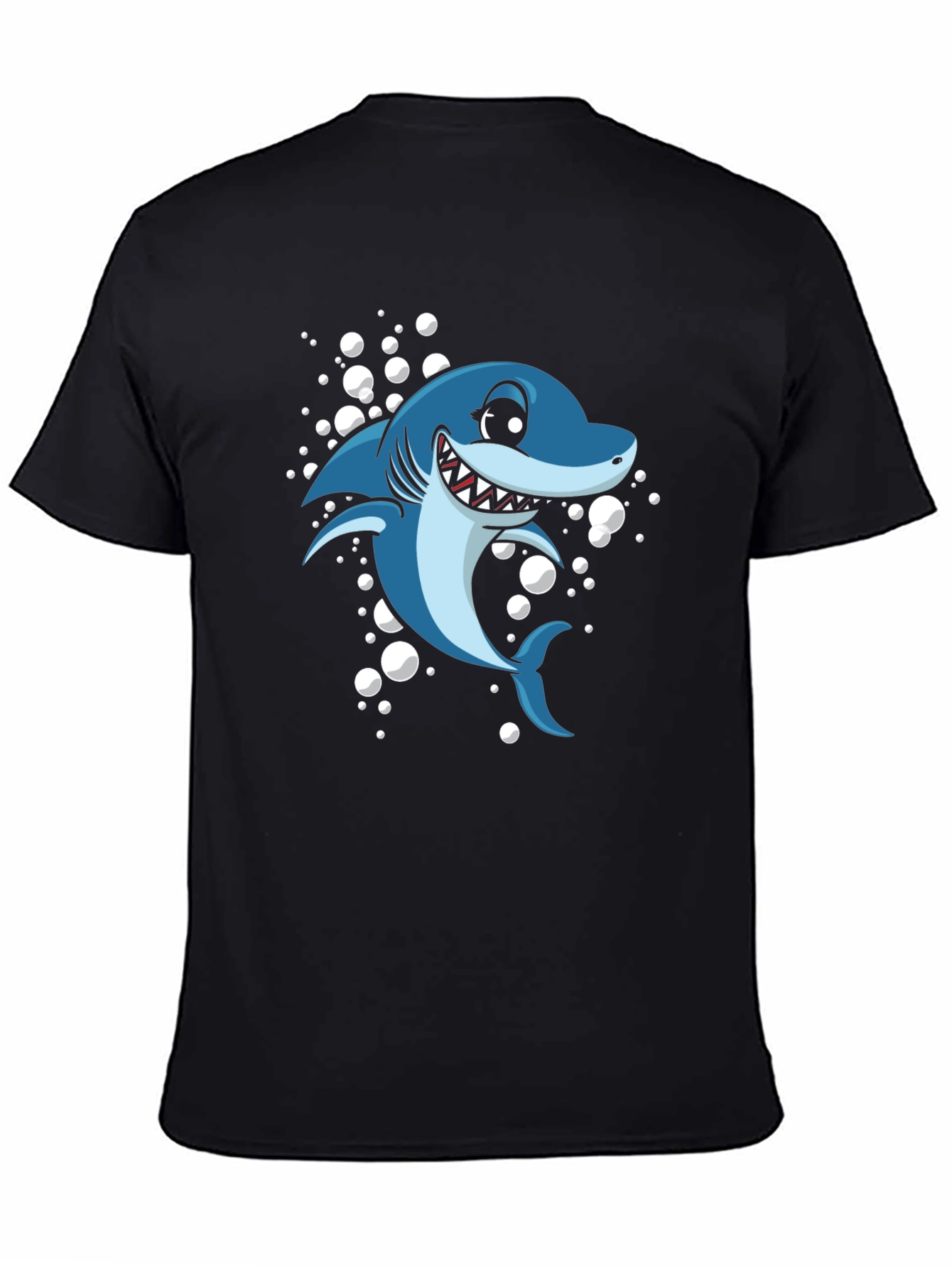 Shark Cartoon Graphic T-Shirt - Black Cotton